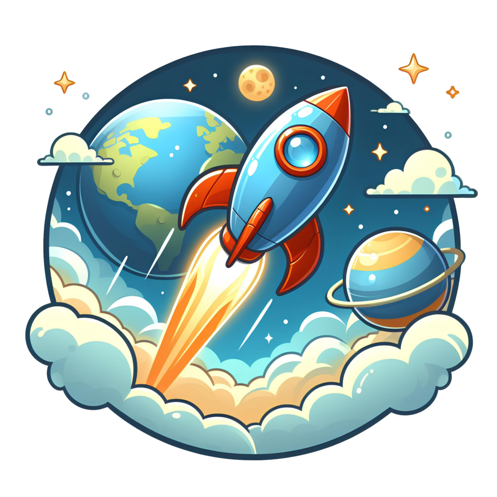 AI generated rocket in the sky - Rocket cartoon on transparent background png