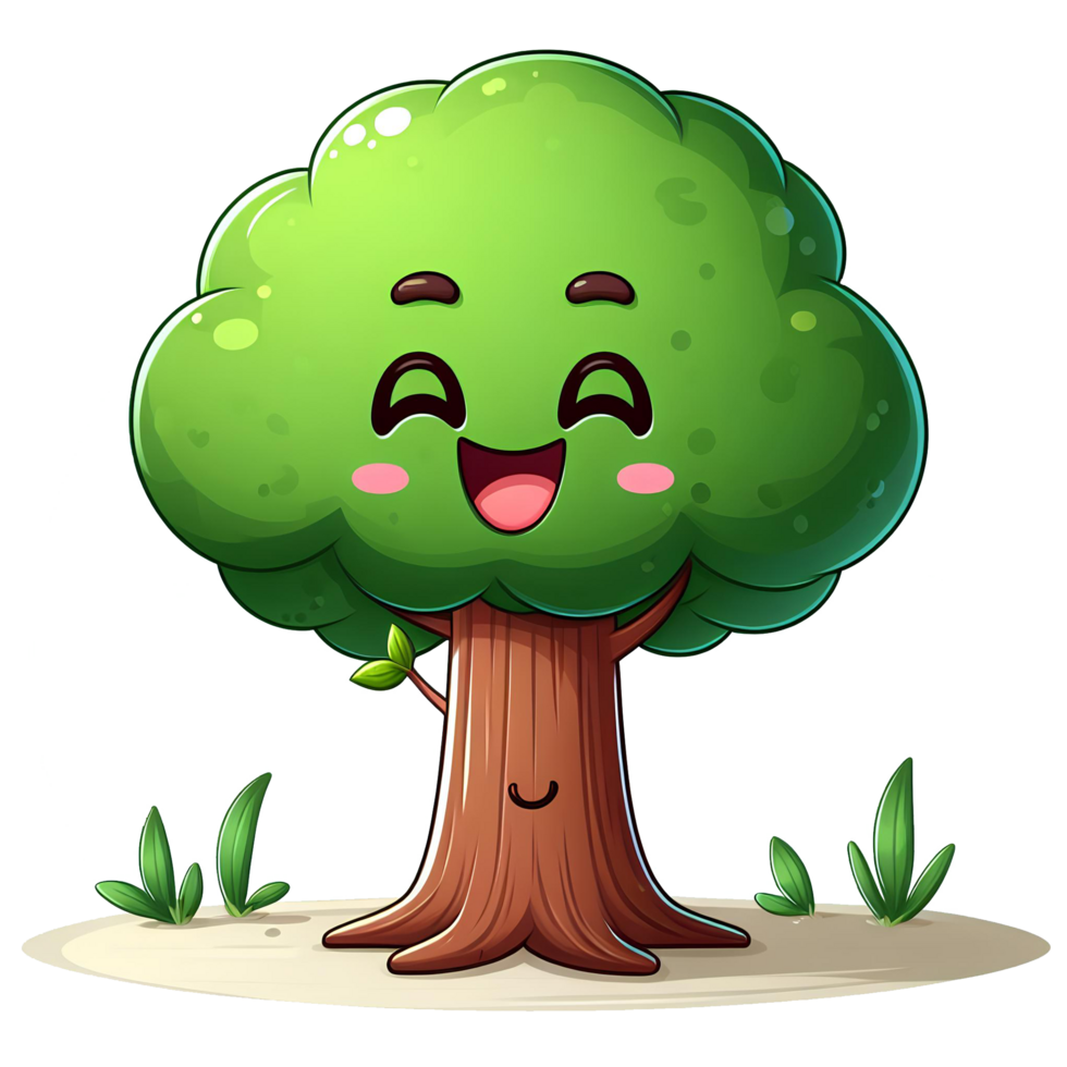 AI generated tree with green leaves - cartoon of tree on transparent background png