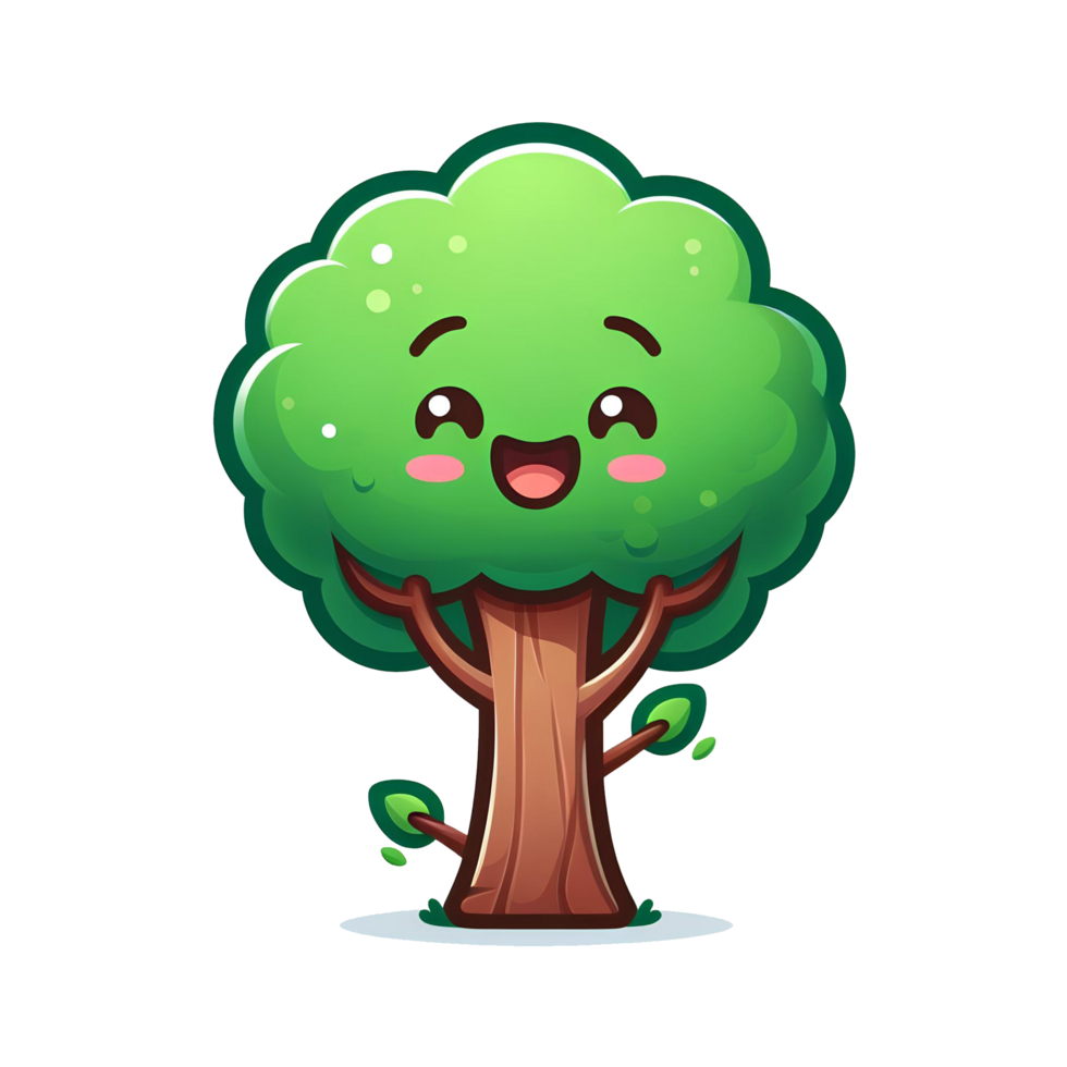 AI generated tree with green leaves - cartoon of tree on transparent background png