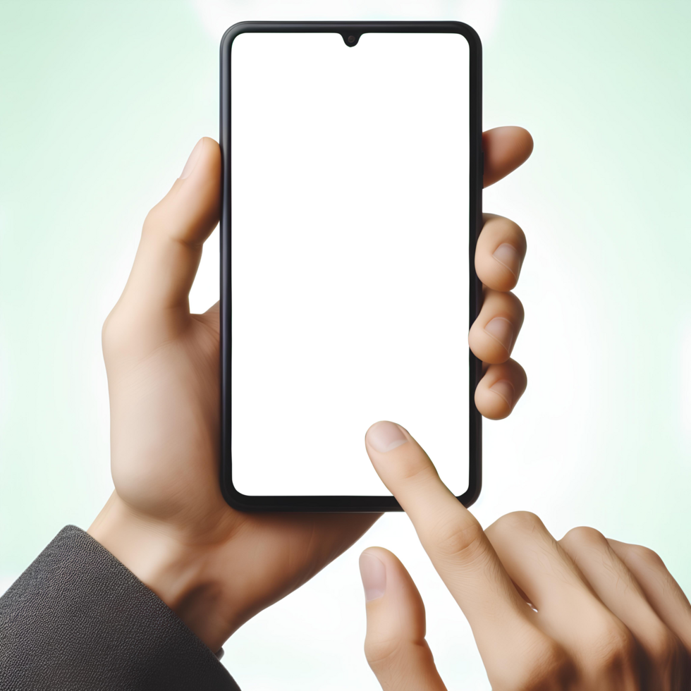 AI generated hand hold smart phone mockup png