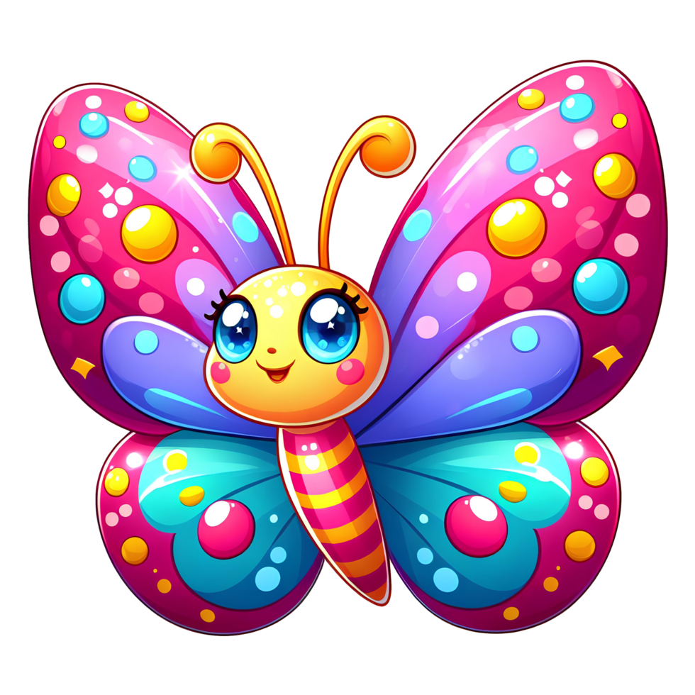 ai généré mignonne papillon illustration - papillon dessin animé sur transparent Contexte png