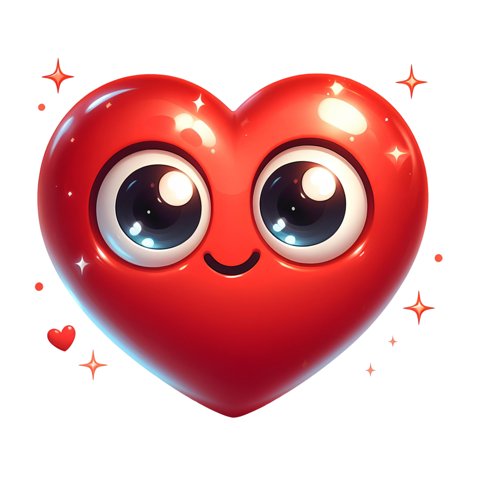 AI generated cartoon heart with eyes and smile on transparent background png