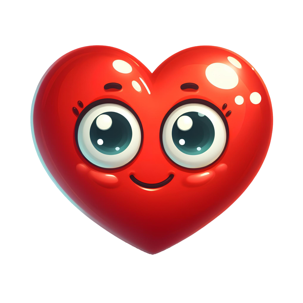 AI generated cartoon heart with eyes and smile on transparent background png