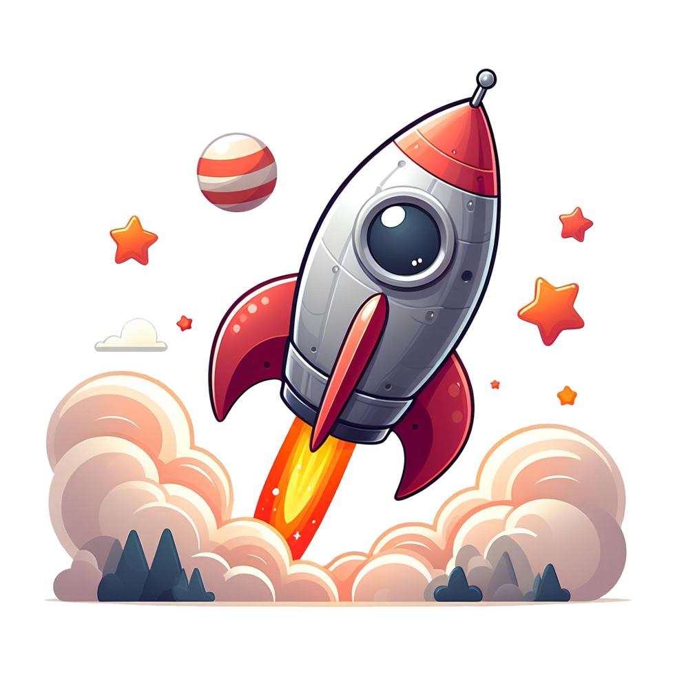 AI generated rocket in the sky - Rocket cartoon on transparent background png