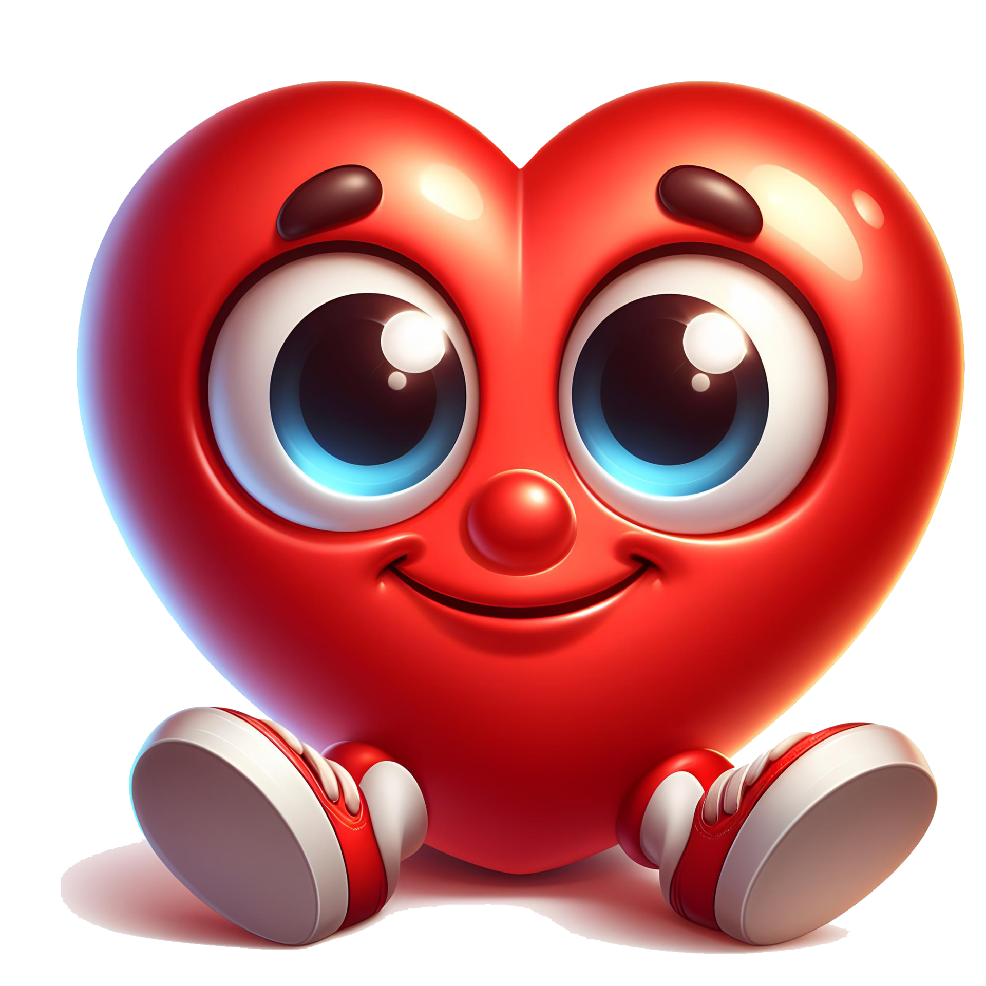 AI generated cartoon heart with eyes and smile on transparent