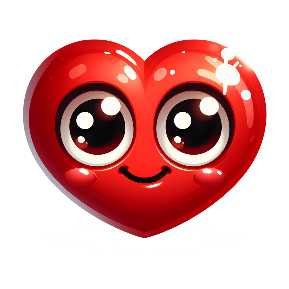 AI generated cartoon heart with eyes and smile on transparent background png
