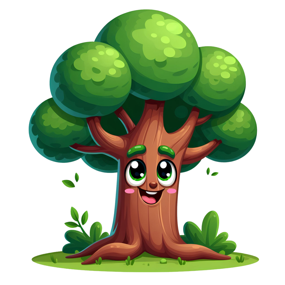 AI generated cartoon illustration of a tree png