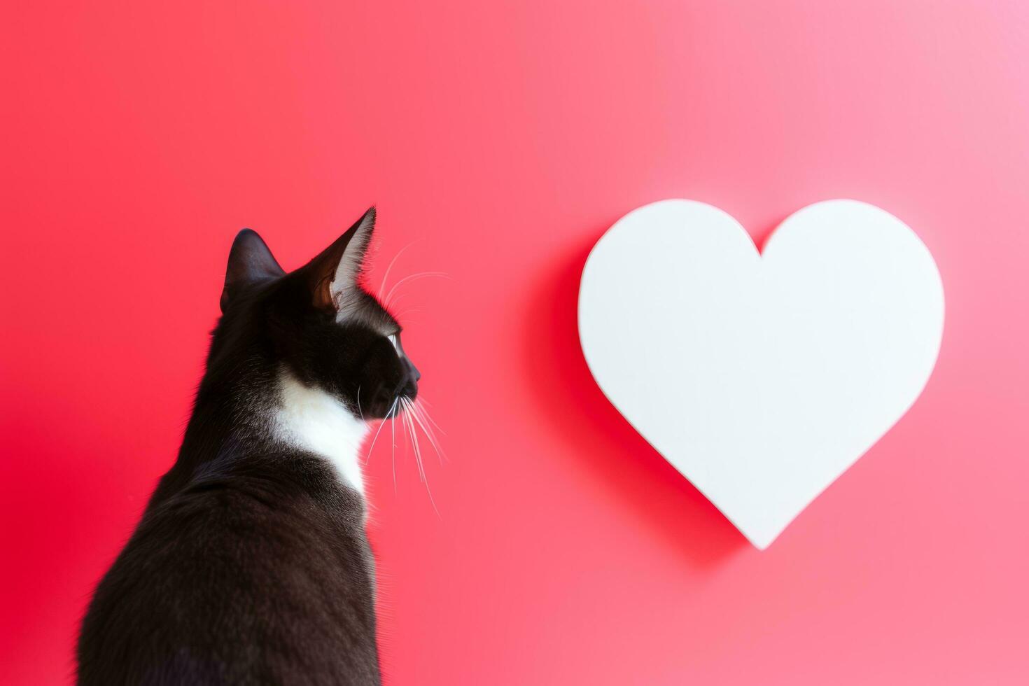 AI generated Cat gazing at a heart on the wall photo