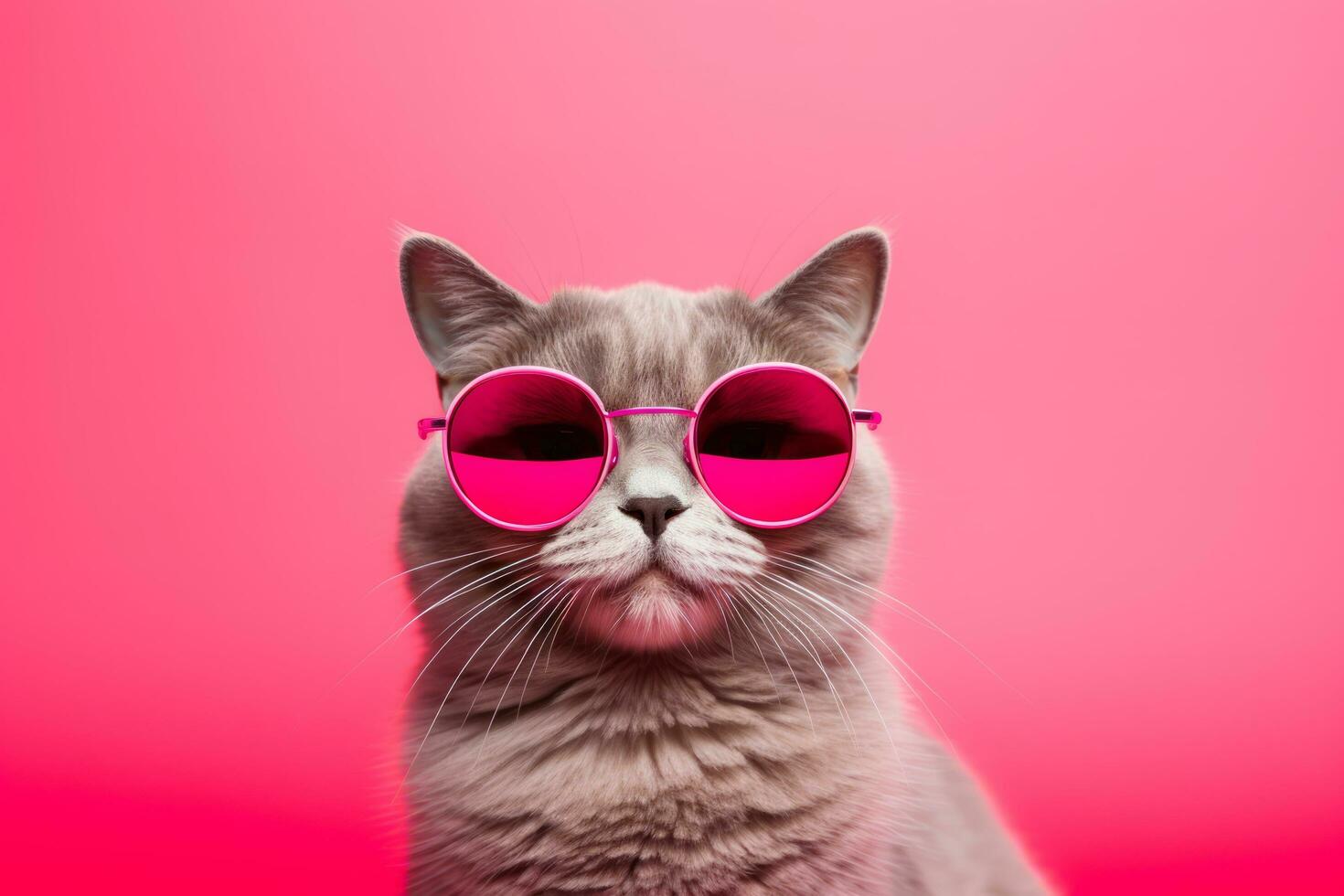 AI generated Cat with heart shaped sunglasses on pink background photo