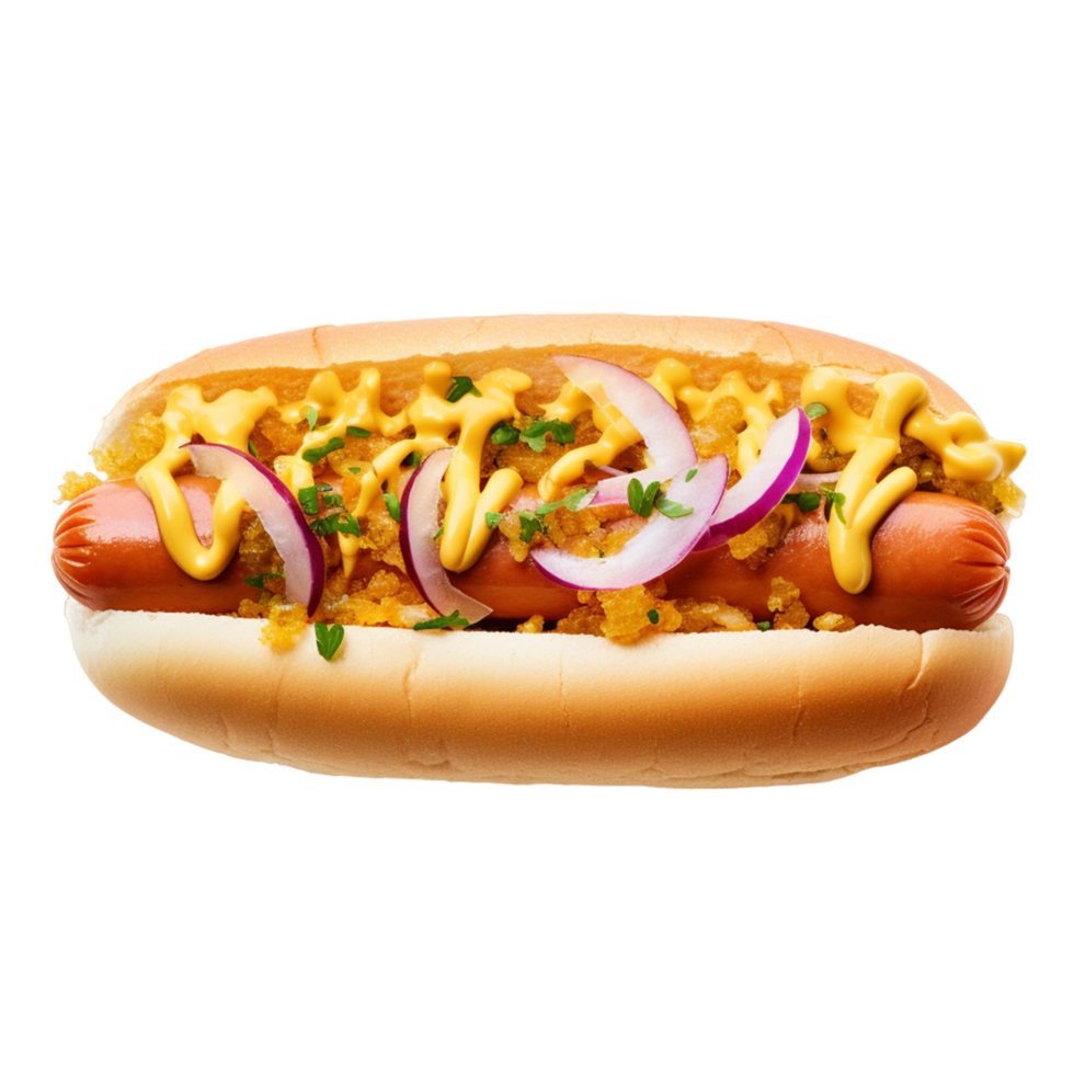 AI generated Delicious sausage sandwich with sauces and vegetable