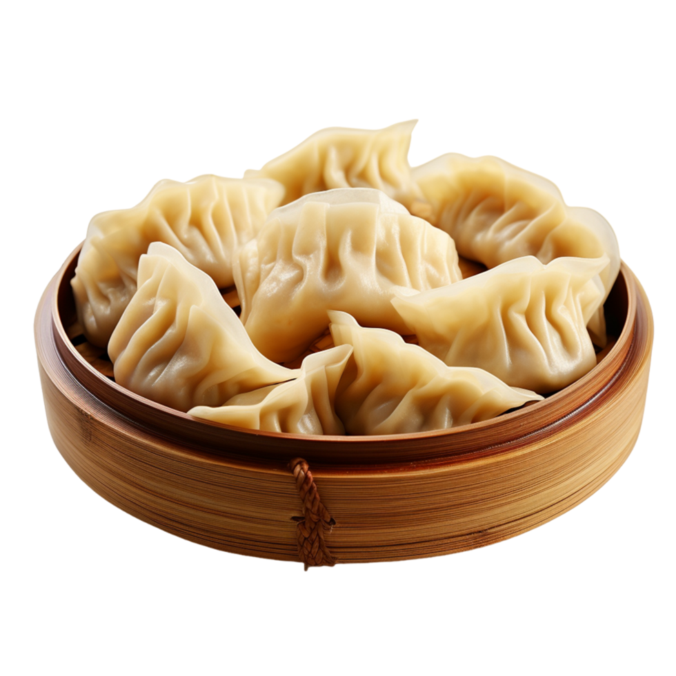 AI generated Basket of dumplings or momos with green onions png