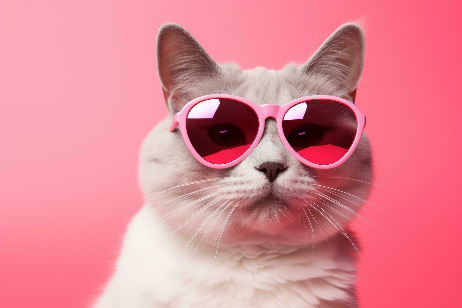 AI generated Cat with heart shaped sunglasses on pink background photo