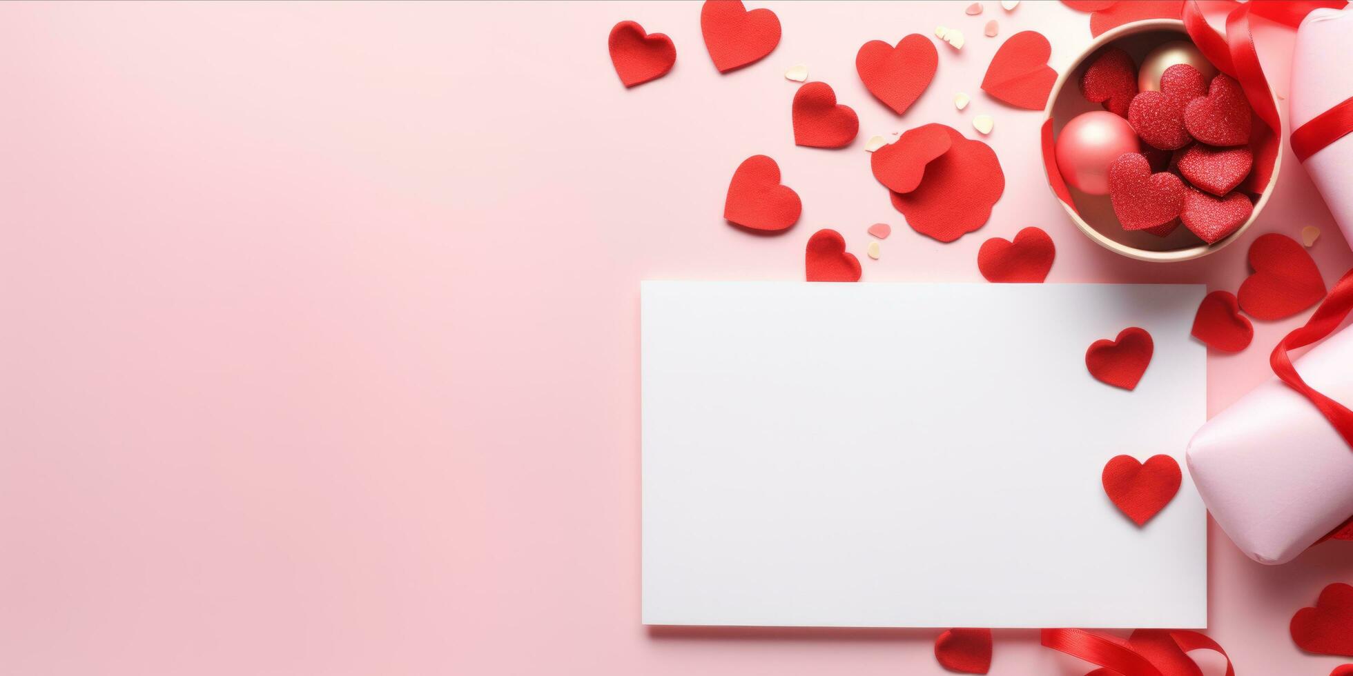 AI generated Valentine themed composition with blank paper for message photo
