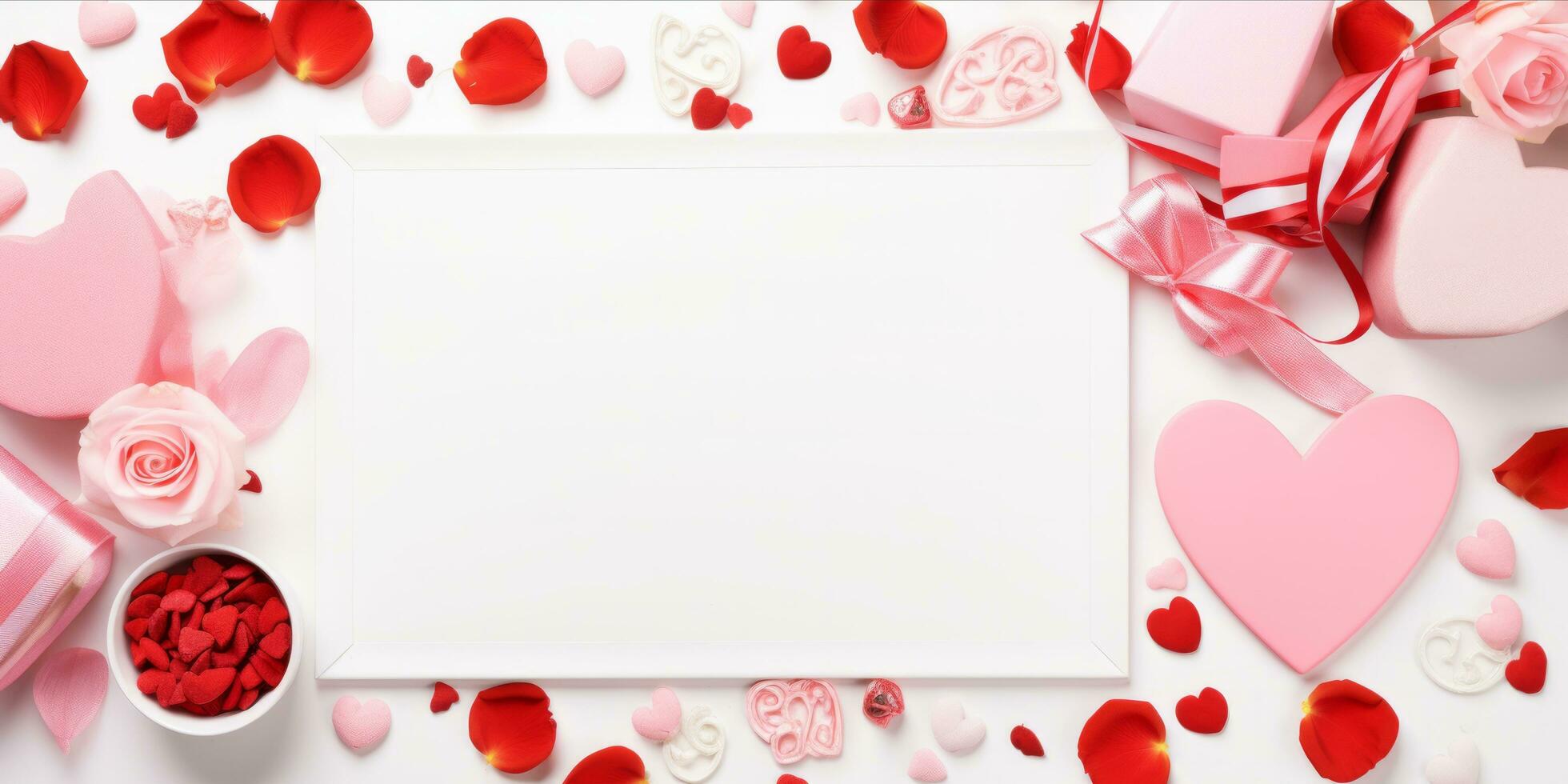 AI generated Valentine themed composition with blank paper for message photo