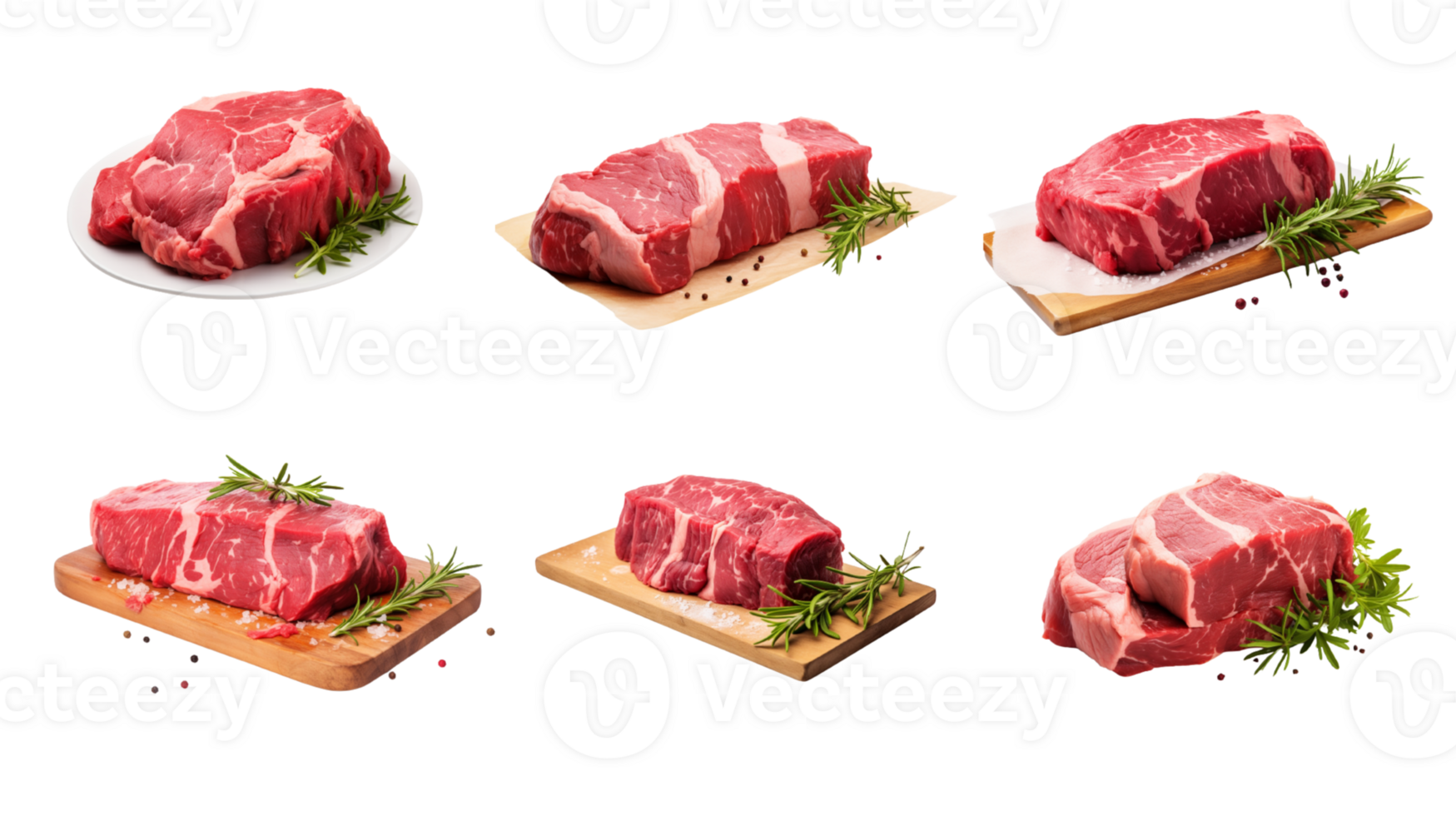AI generated Collection of PNG. Raw beef isolated on a transparent background. png
