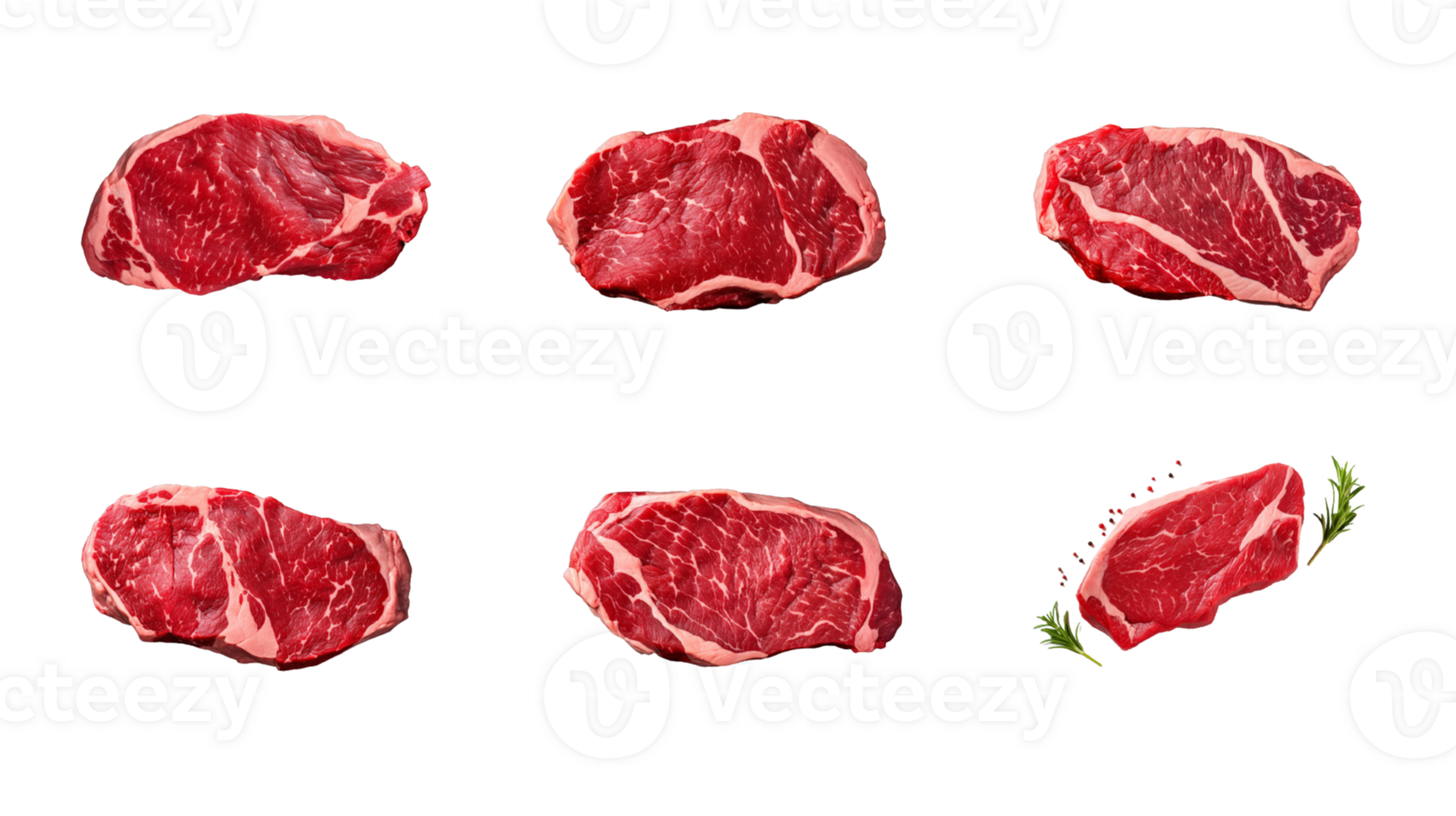 AI generated Collection of PNG. Raw beef top view isolated on a transparent background. png