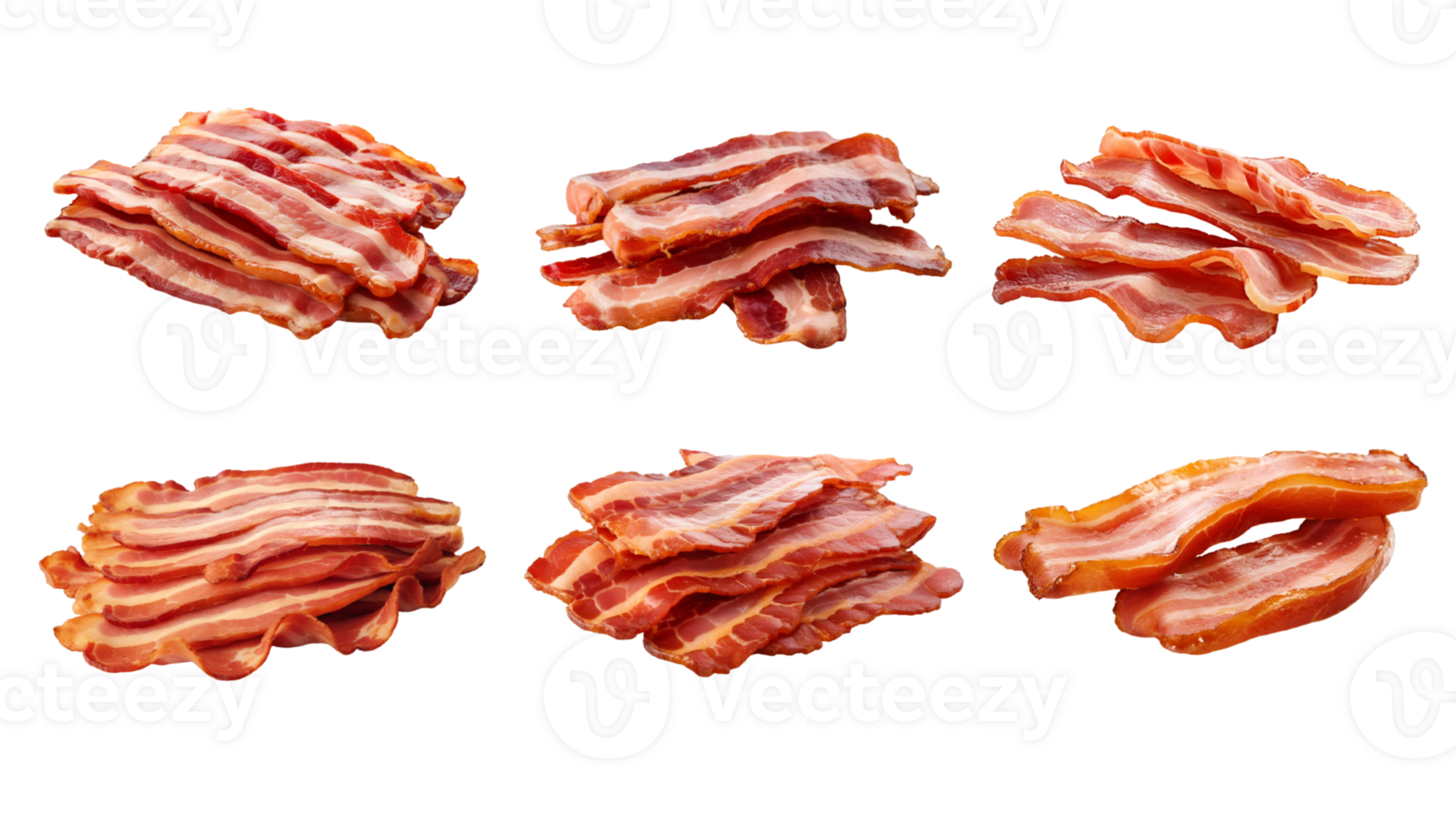 AI generated Collection of PNG. Cooked bacon rashers isolated on a transparent background. png