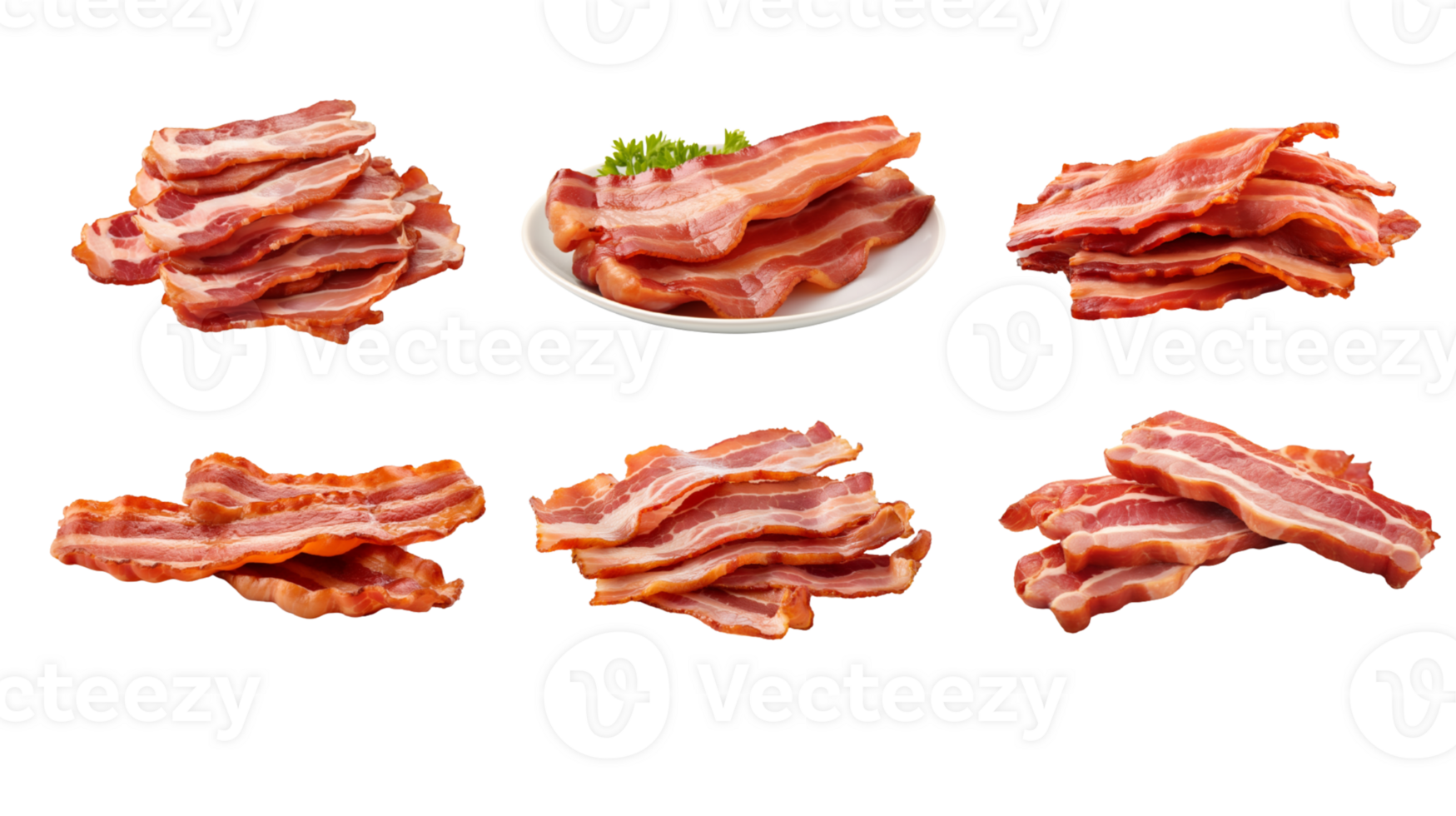 AI generated Collection of PNG. Cooked bacon rashers isolated on a transparent background. png