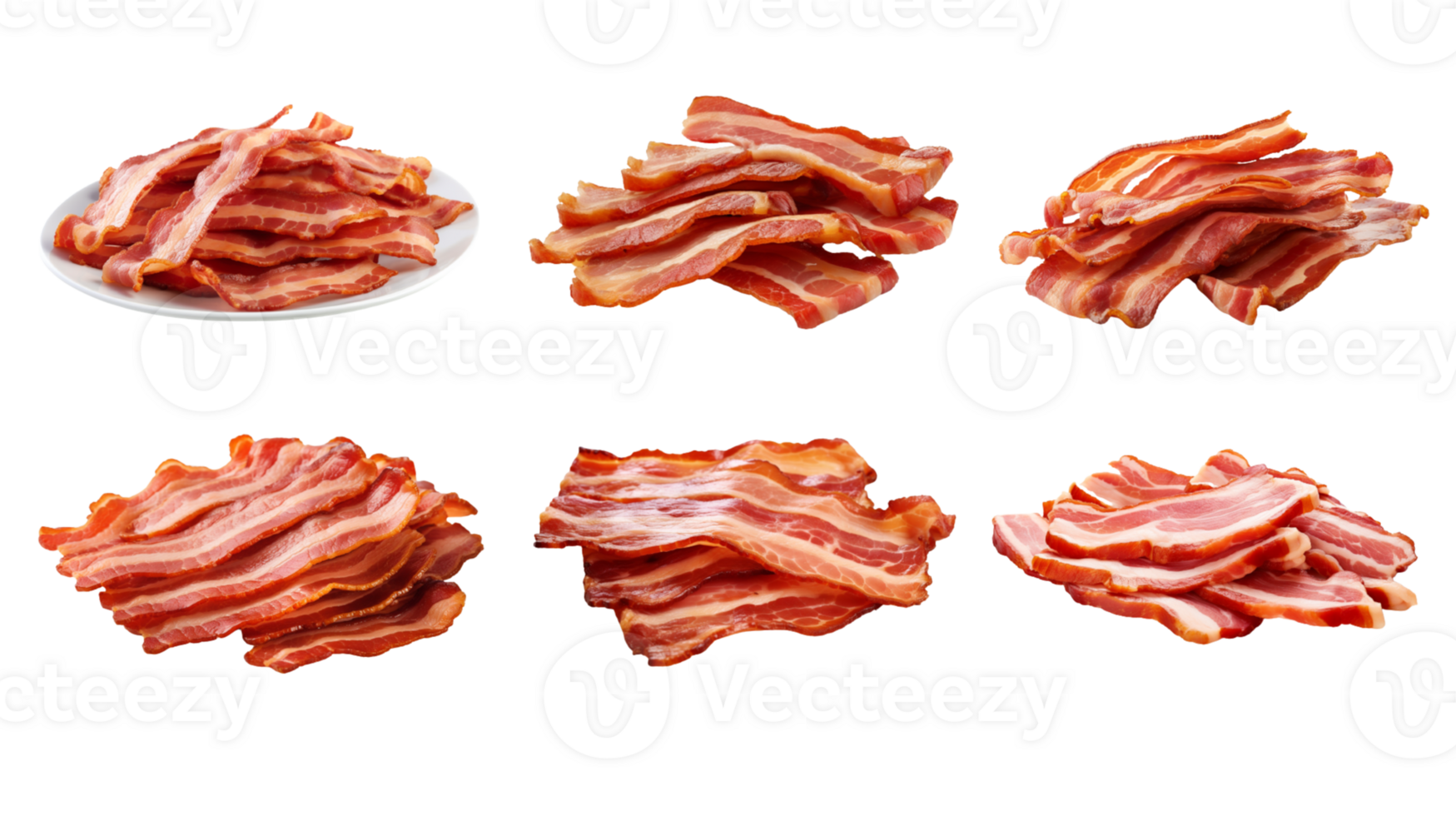 AI generated Collection of PNG. Cooked bacon rashers isolated on a transparent background. png