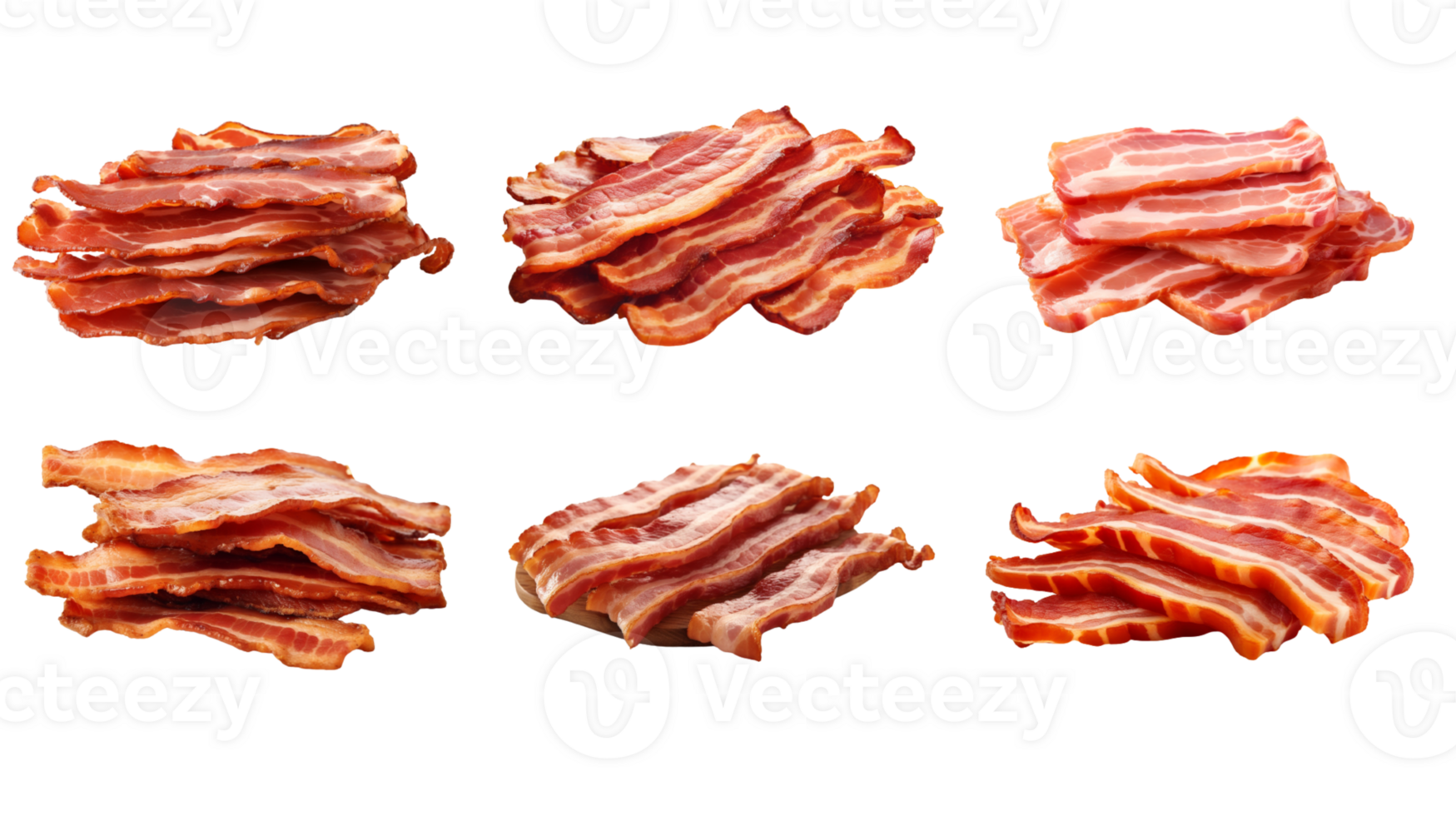 AI generated Collection of PNG. Cooked bacon rashers isolated on a transparent background. png