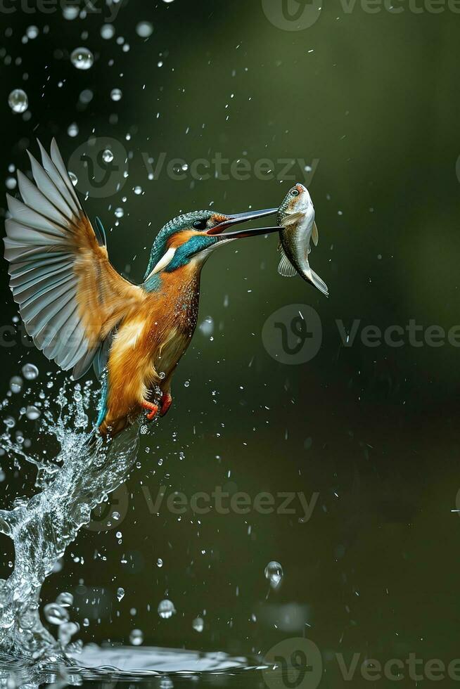 AI generated a big fish is catching a Kingfisher photo