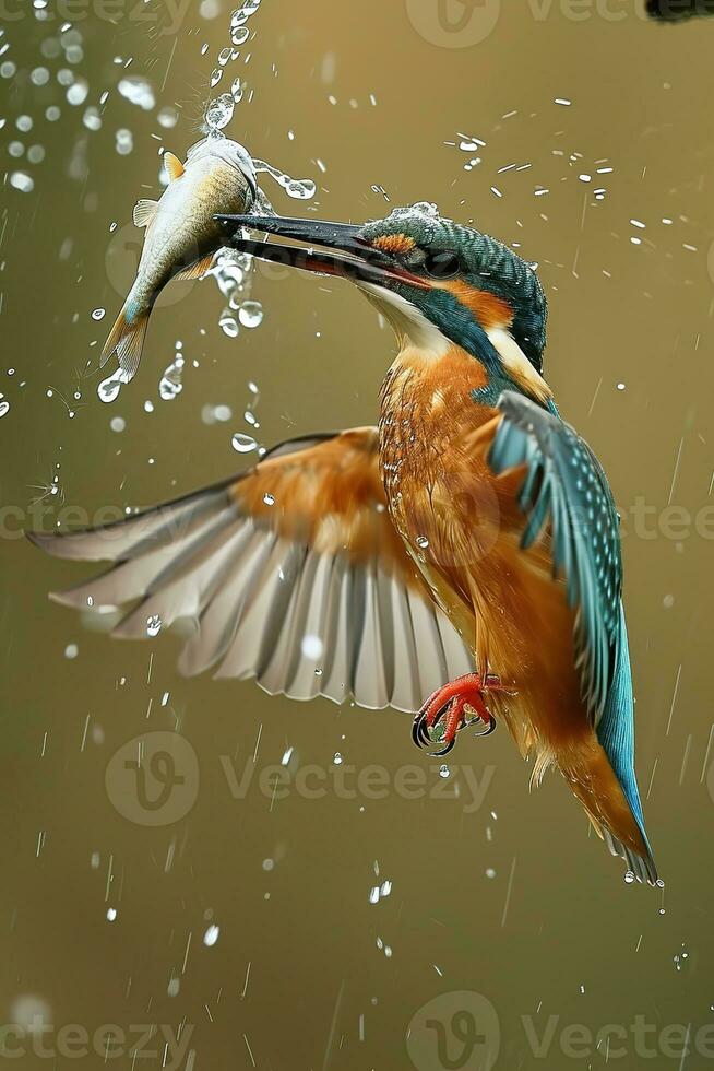 AI generated a big fish is catching a Kingfisher photo