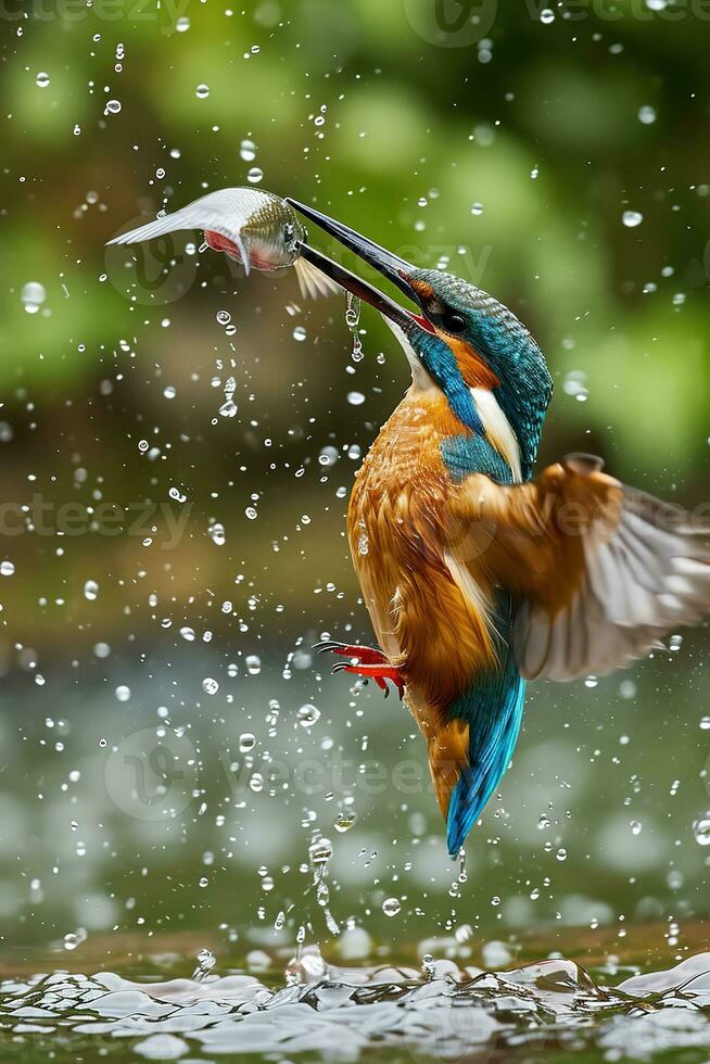 AI generated a big fish is catching a Kingfisher photo