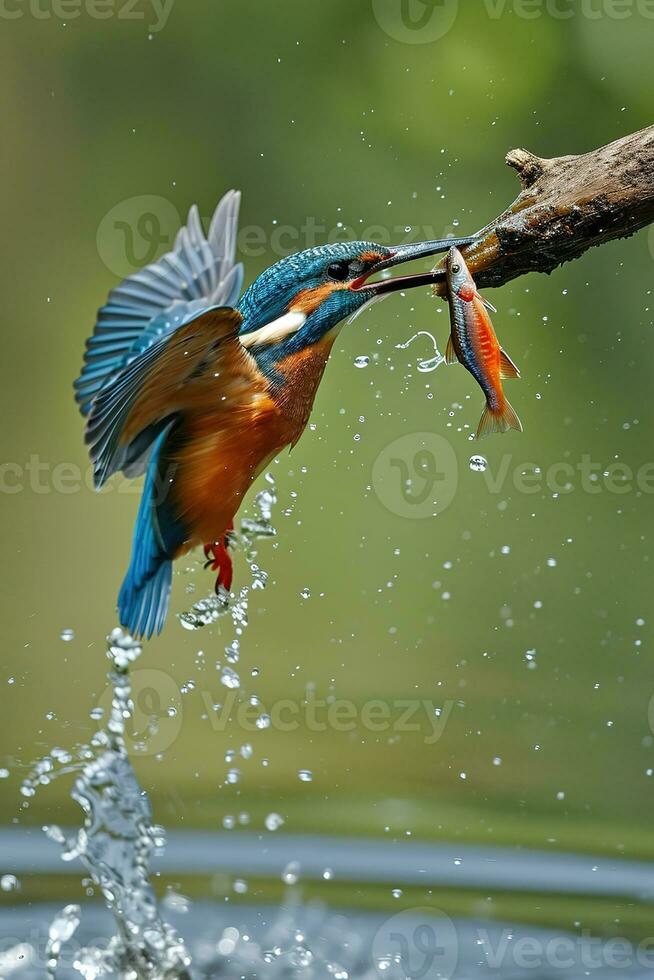 AI generated a big fish is catching a Kingfisher photo