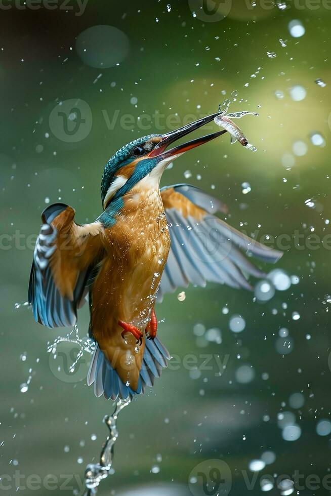 AI generated a big fish is catching a Kingfisher photo