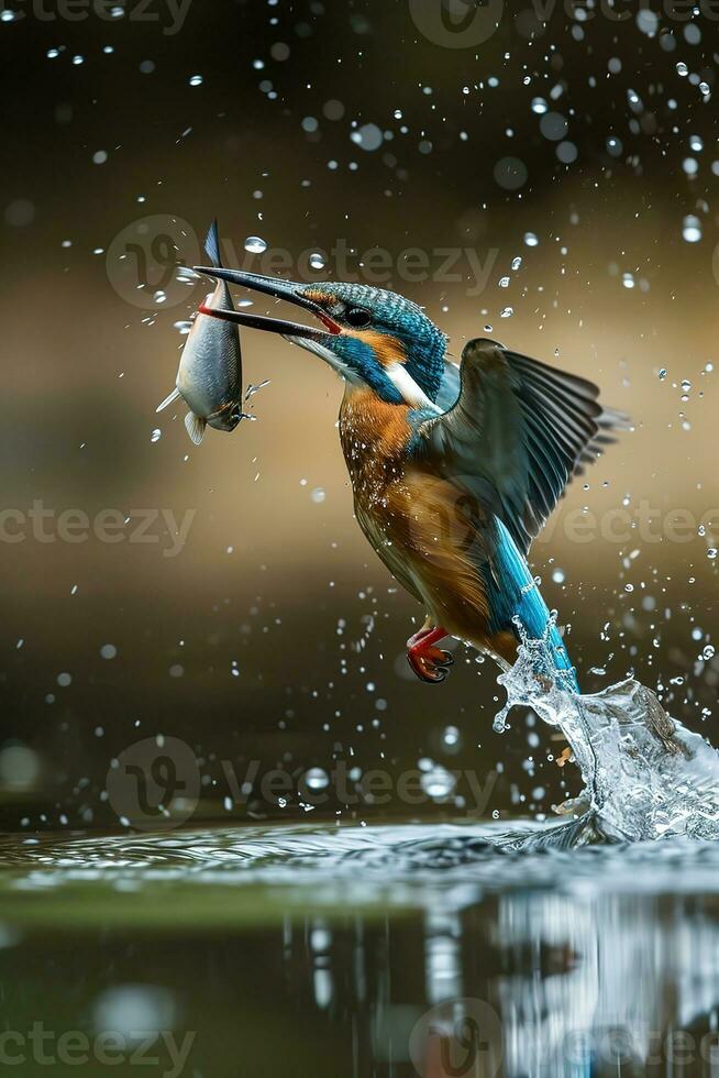 AI generated a big fish is catching a Kingfisher photo