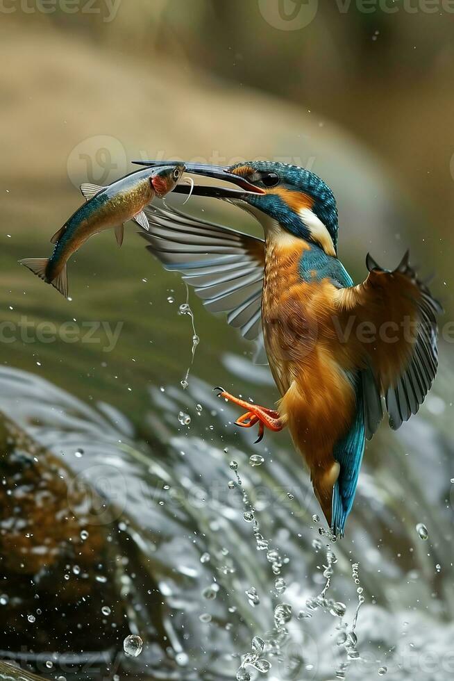 AI generated a big fish is catching a Kingfisher photo
