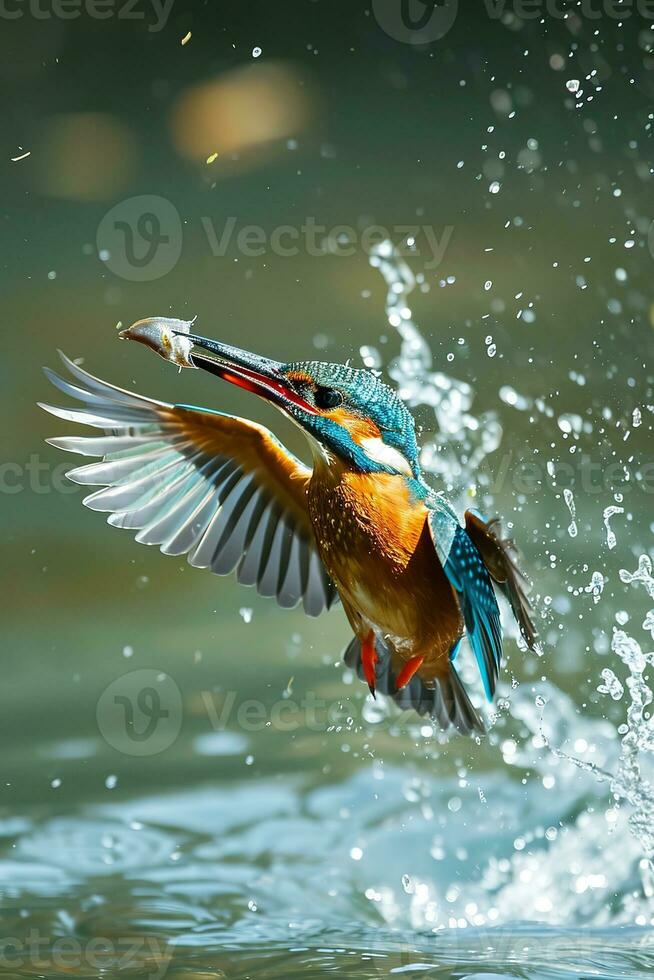 AI generated a big fish is catching a Kingfisher photo