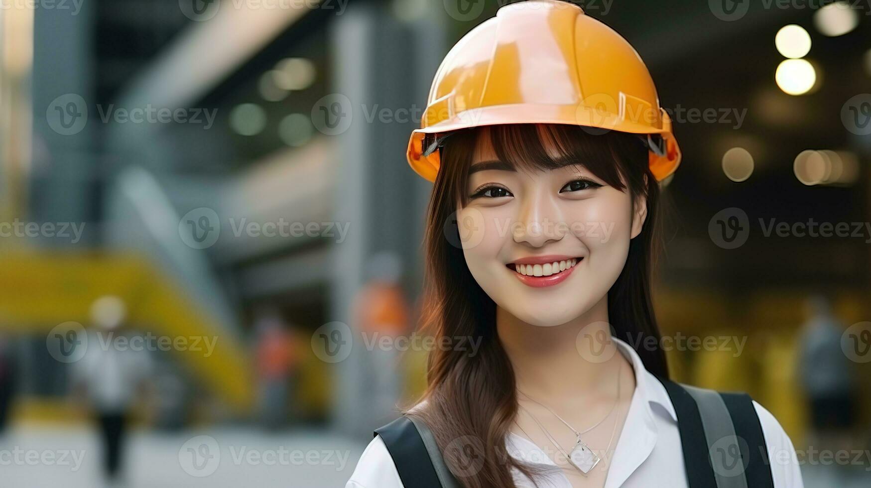 AI generated Smile of beautiful Japanese construction female worker photo