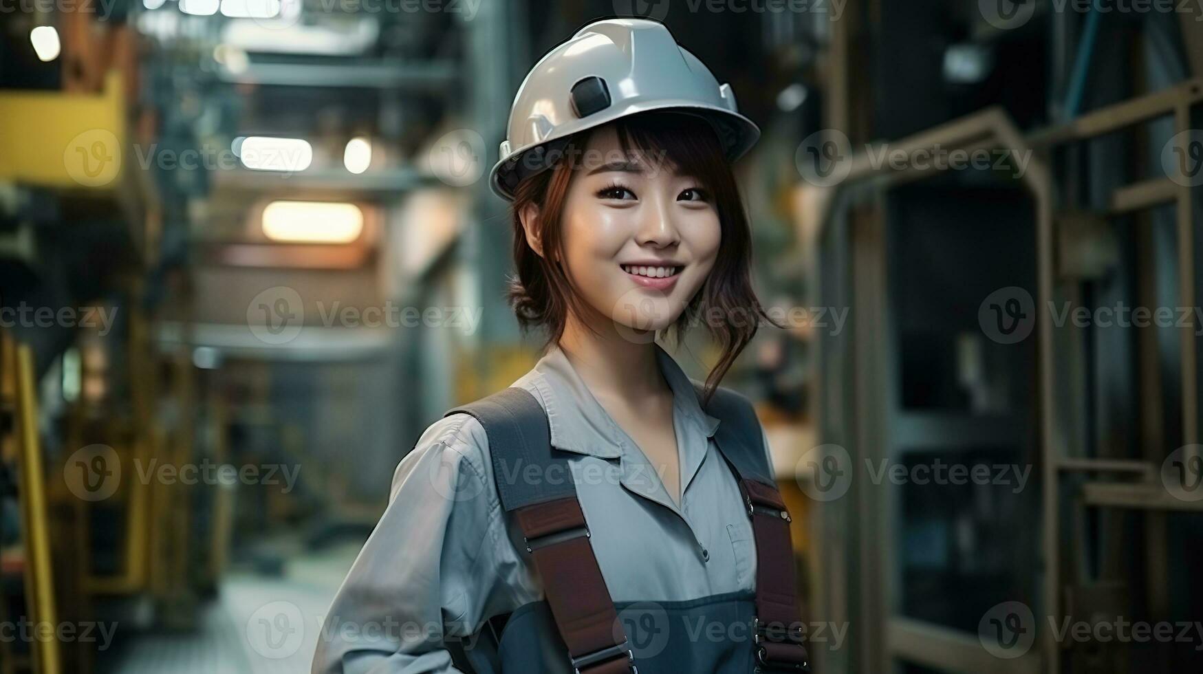 AI generated Smile of beautiful Japanese construction female worker photo