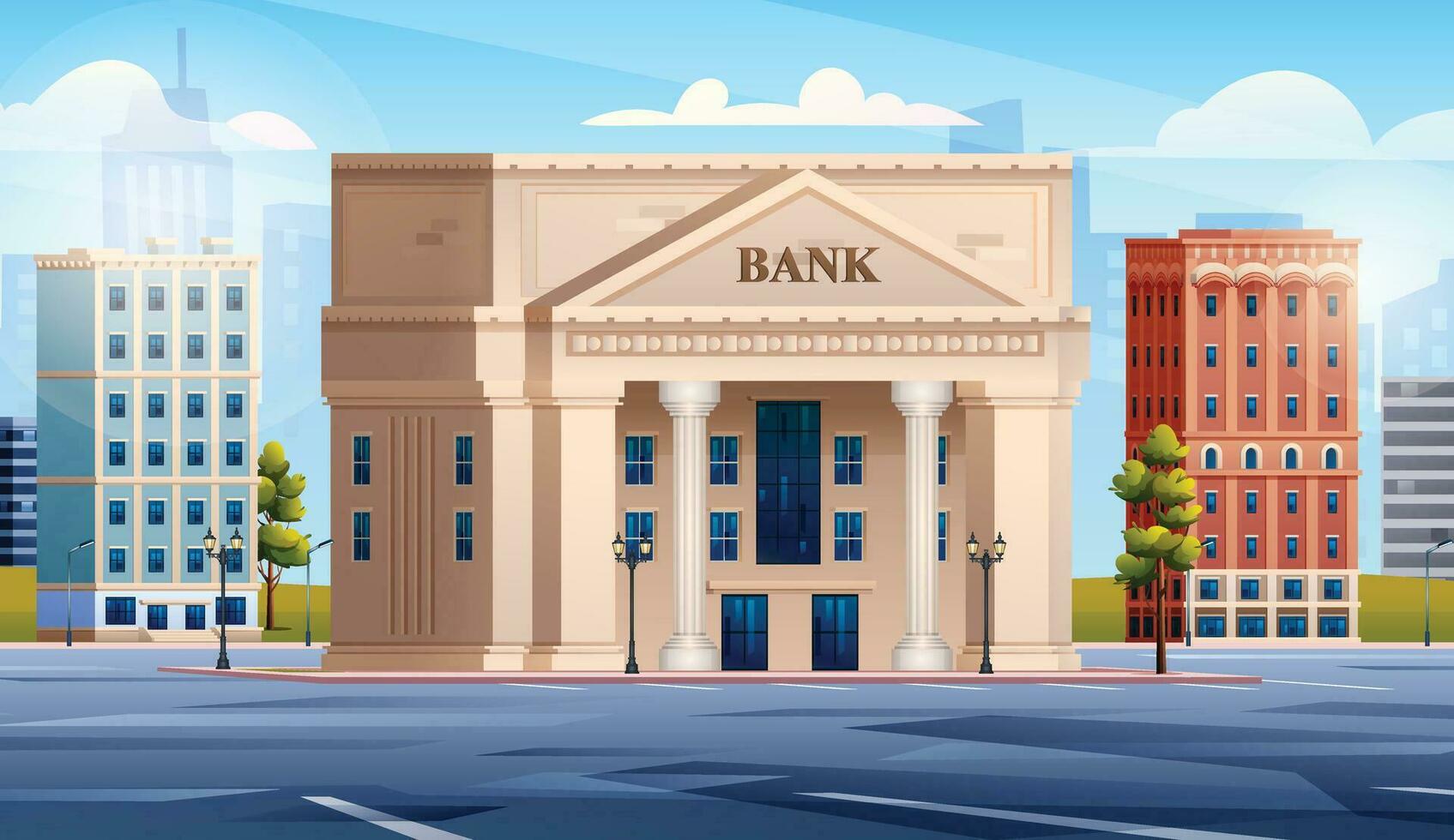banco edificio con ciudad paisaje antecedentes vector dibujos animados ilustración