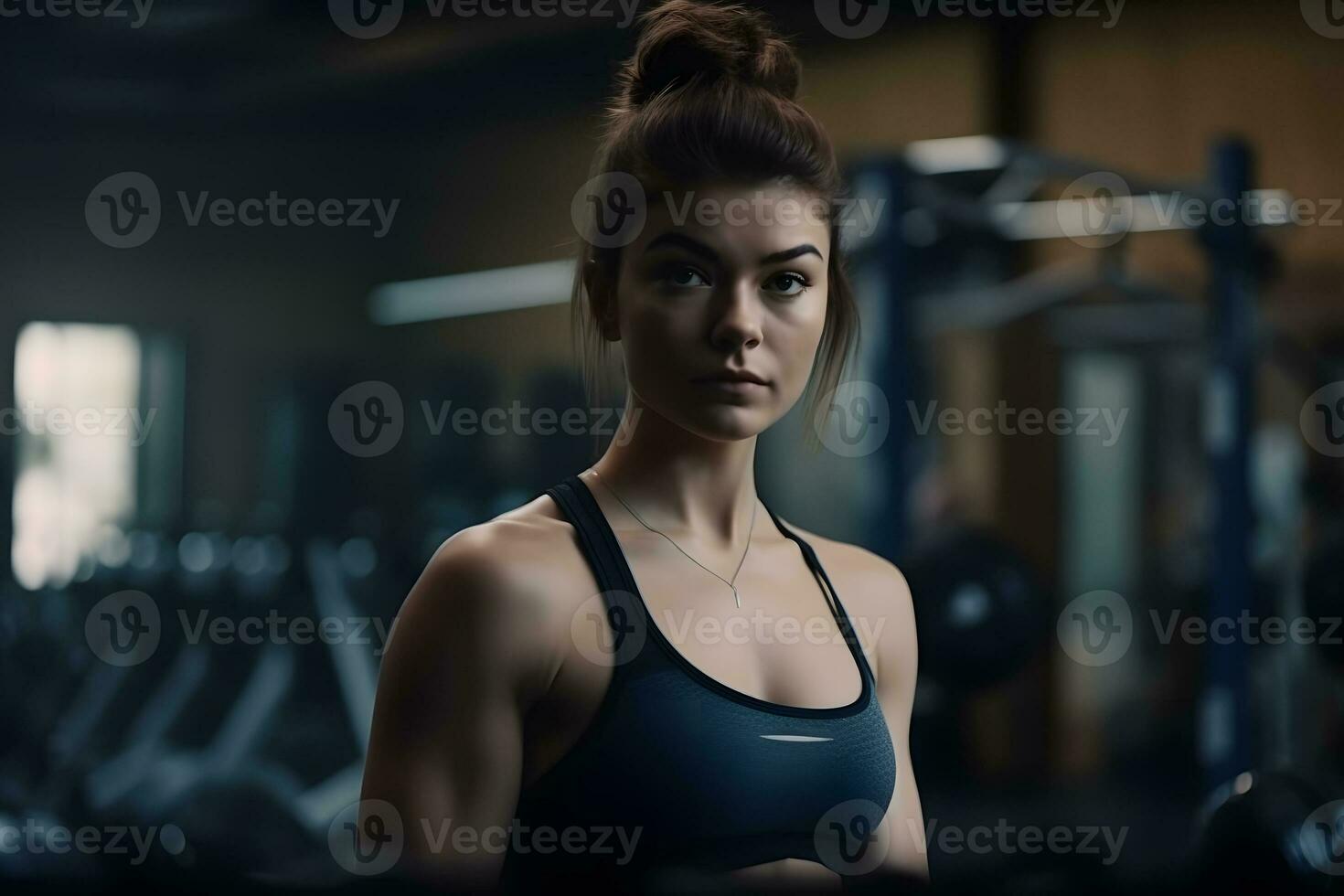AI generated Portrait of an athlete girl in the gym. Neural network AI generated photo