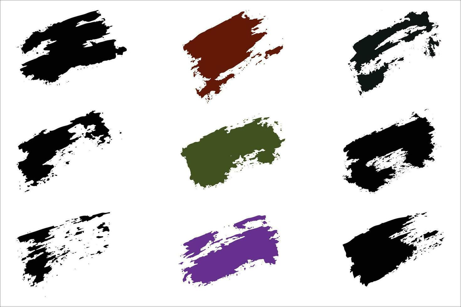 Colorful brush strokes, dirty brush effect, grungy brush stroke set vector