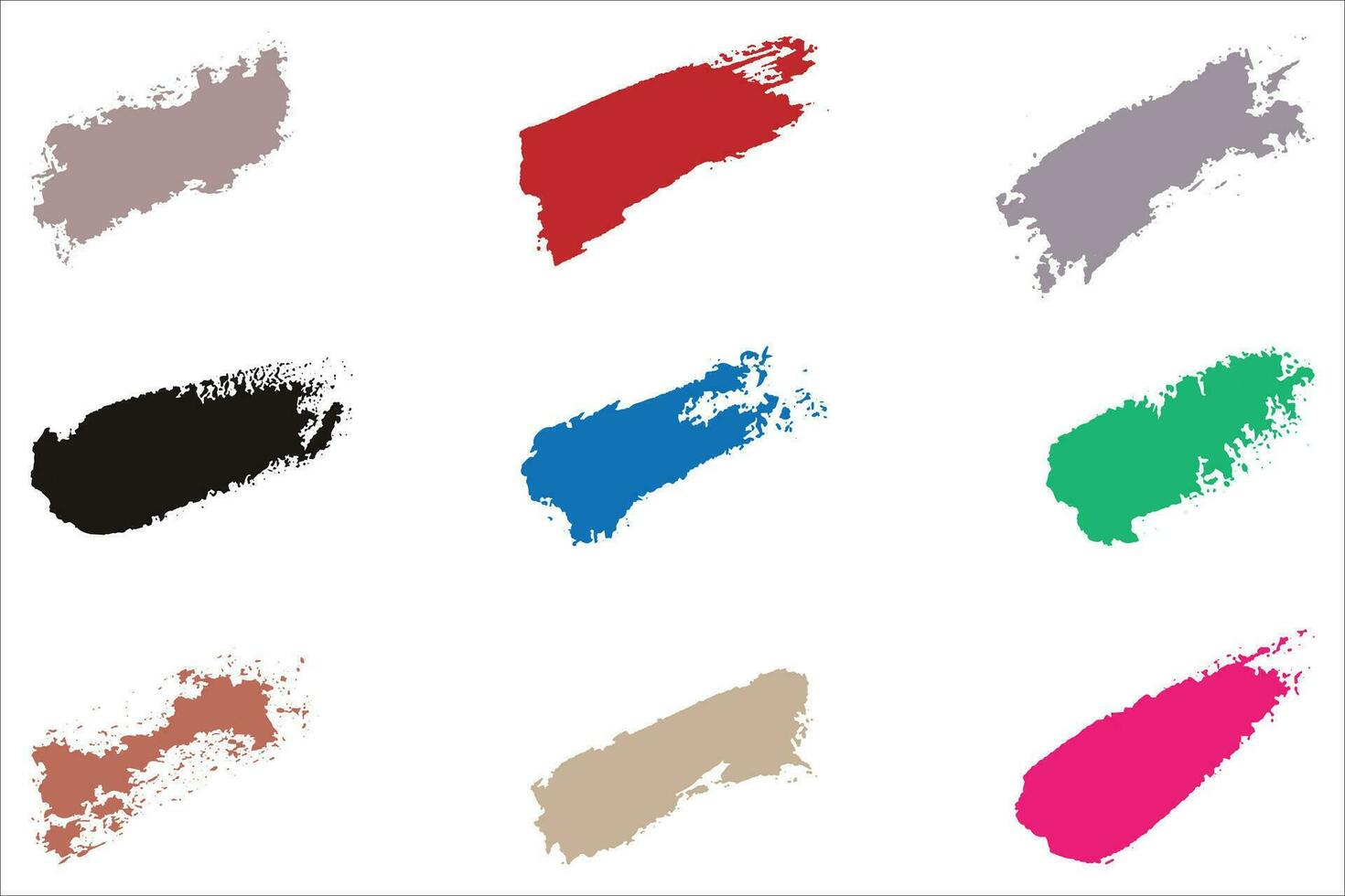 Colorful brush strokes, dirty brush effect, grungy brush stroke set vector