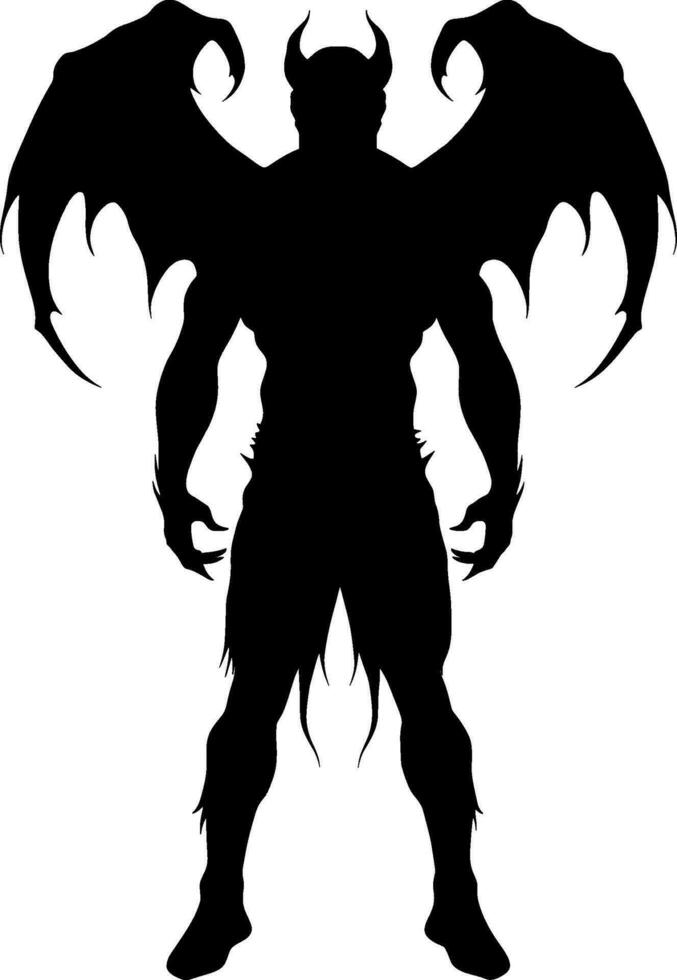 AI generated Silhouette bat devil in the human body. Men spirit with bat wing in different posture. Illustration about ghost and fantasy for Halloween theme. AI generated illustration. vector