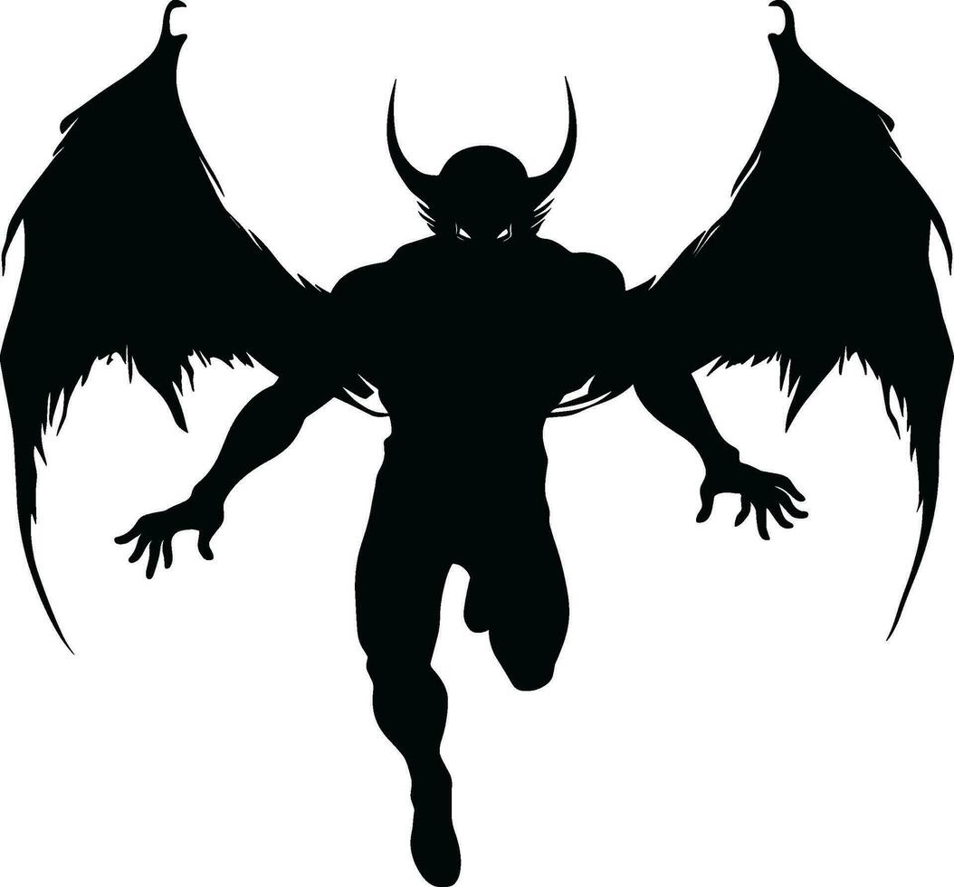 AI generated A beautiful demoness with a long curved sword, with torn wings like a bat, furiously rushes into battle. 2d illustration. AI generated illustration. vector