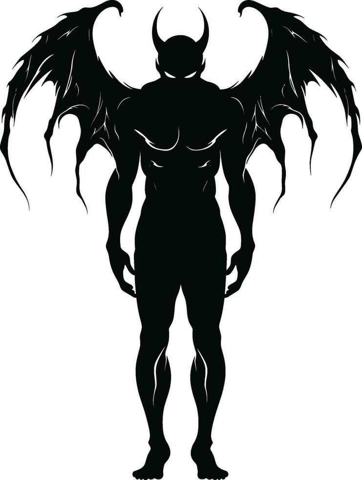 AI generated Silhouette bat devil in the human body. Men spirit with bat wing in different posture. Illustration about ghost and fantasy for Halloween theme. AI generated illustration. vector