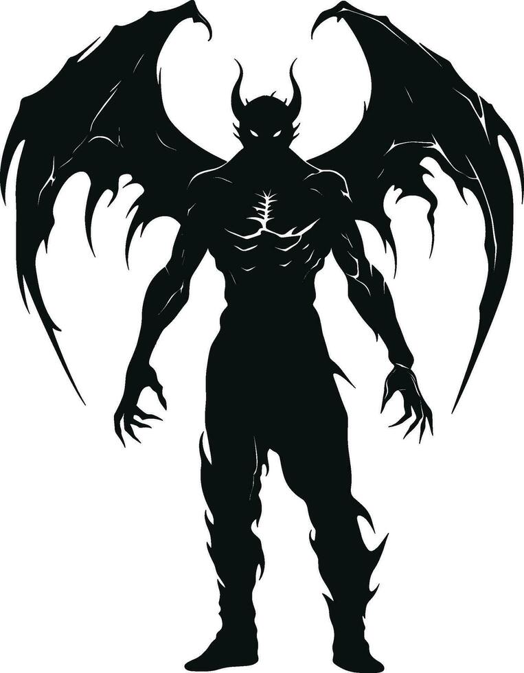 AI generated Silhouette bat devil in the human body. Men spirit with bat wing in different posture. Illustration about ghost and fantasy for Halloween theme. AI generated illustration. vector