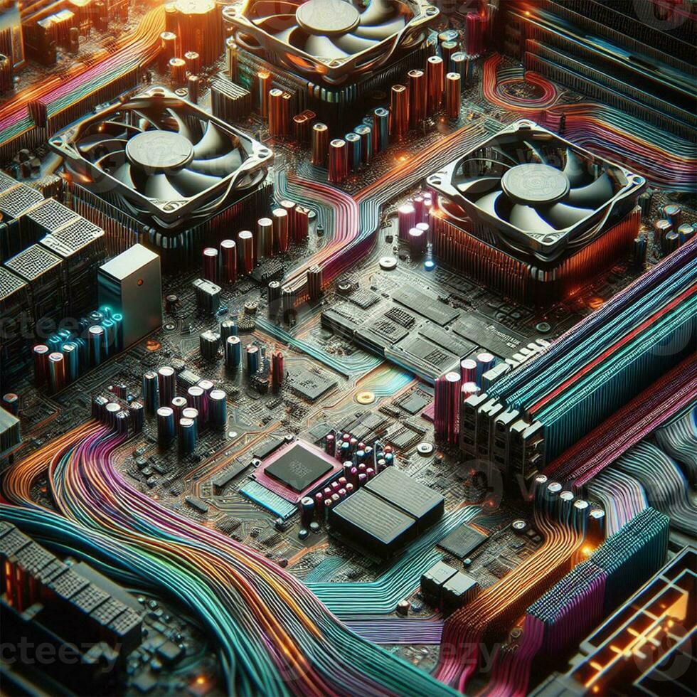 AI generated Computer processor with microcircuits in the city. 3D rendering photo