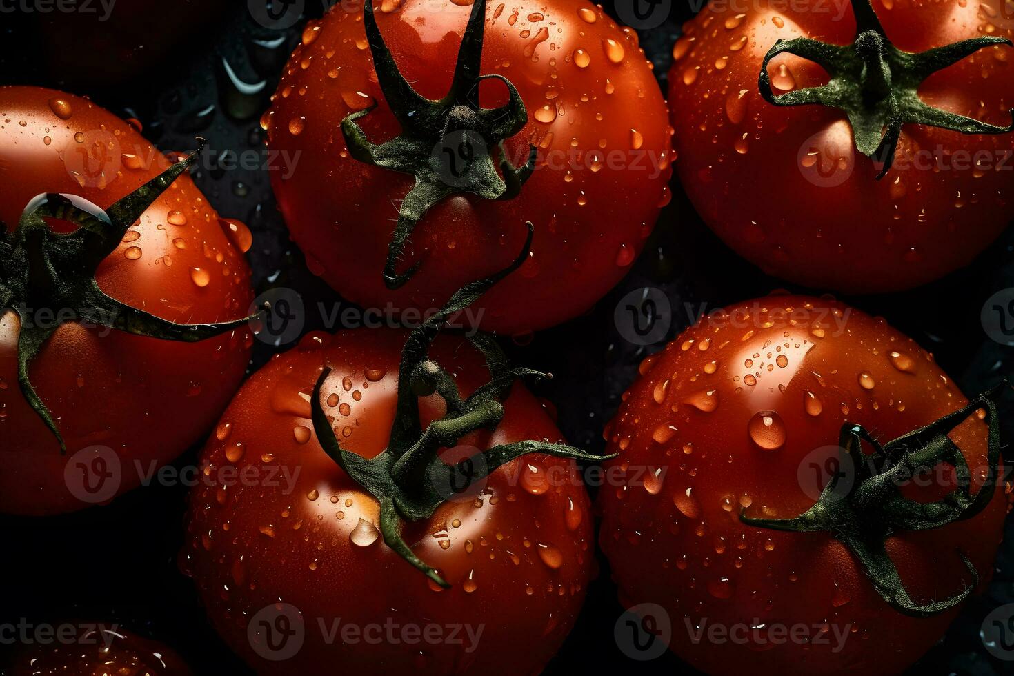 AI generated Many tomatoes with water drops, abstract background. Neural network AI generated photo