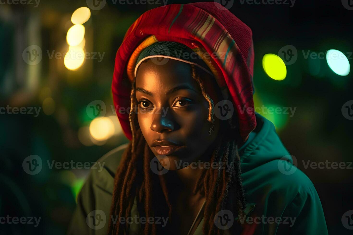 AI generated Portrait of a young rastaman woman. Neural network AI generated photo