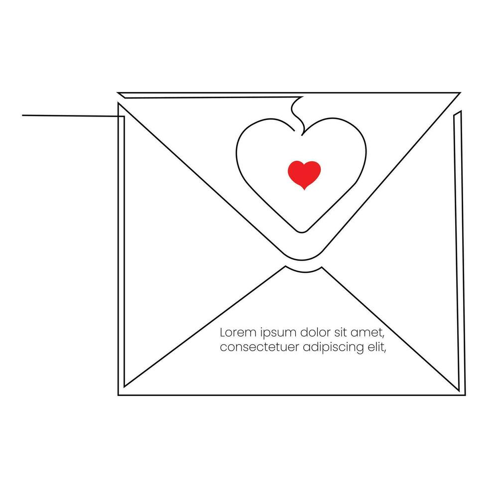 Love letter continuous single line outline vector art drawing and simple one line minimalist design