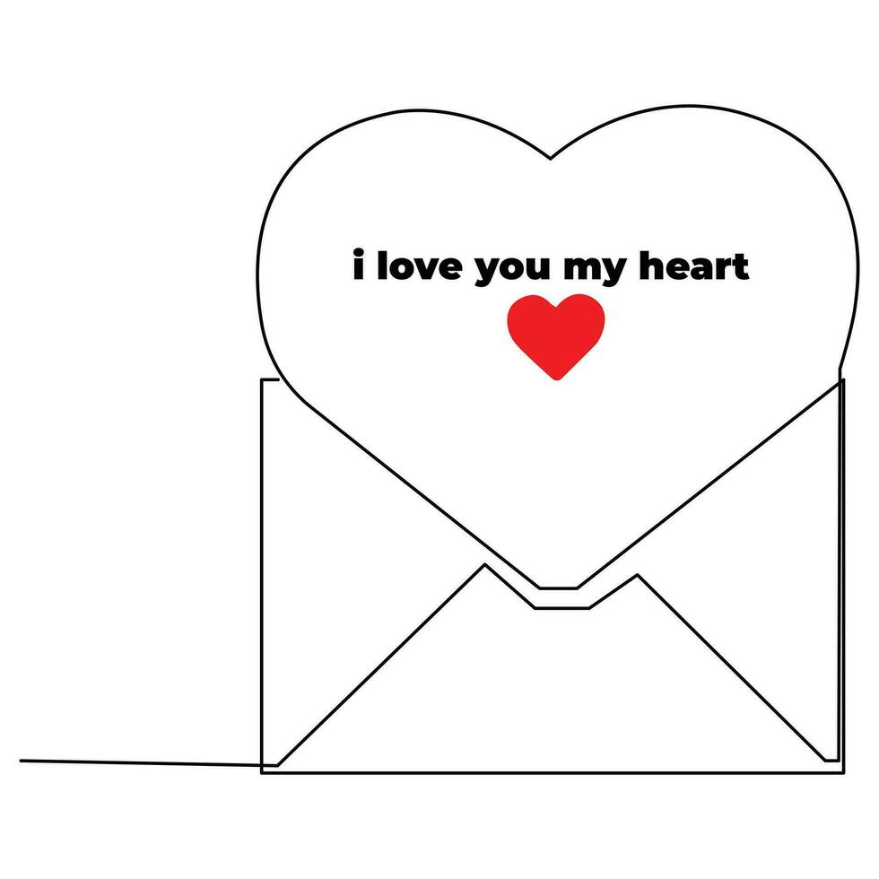 Love letter continuous single line outline vector art drawing and simple one line minimalist design