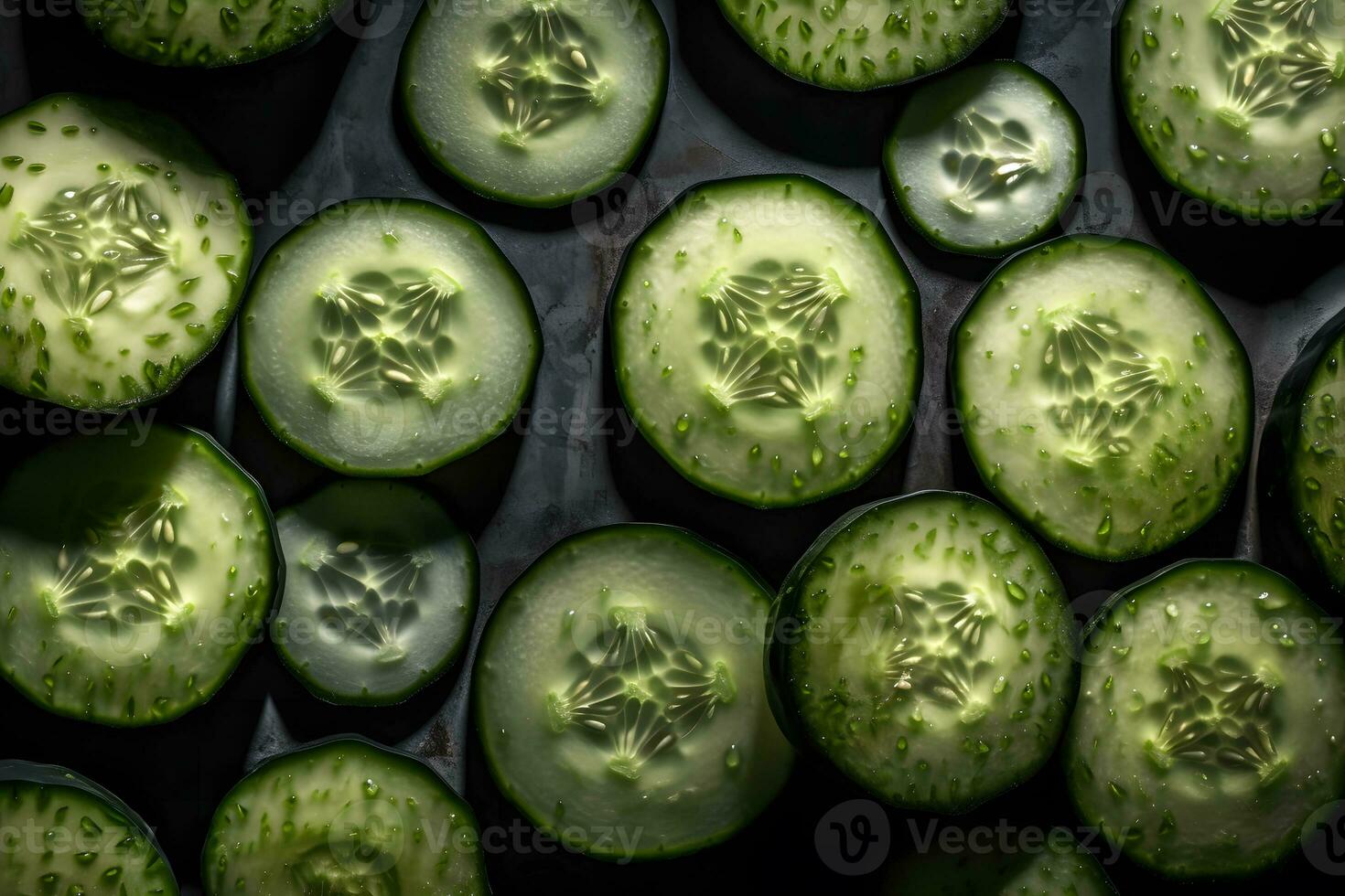 AI generated Fresh background with a set of cucumbers. Neural network AI generated photo