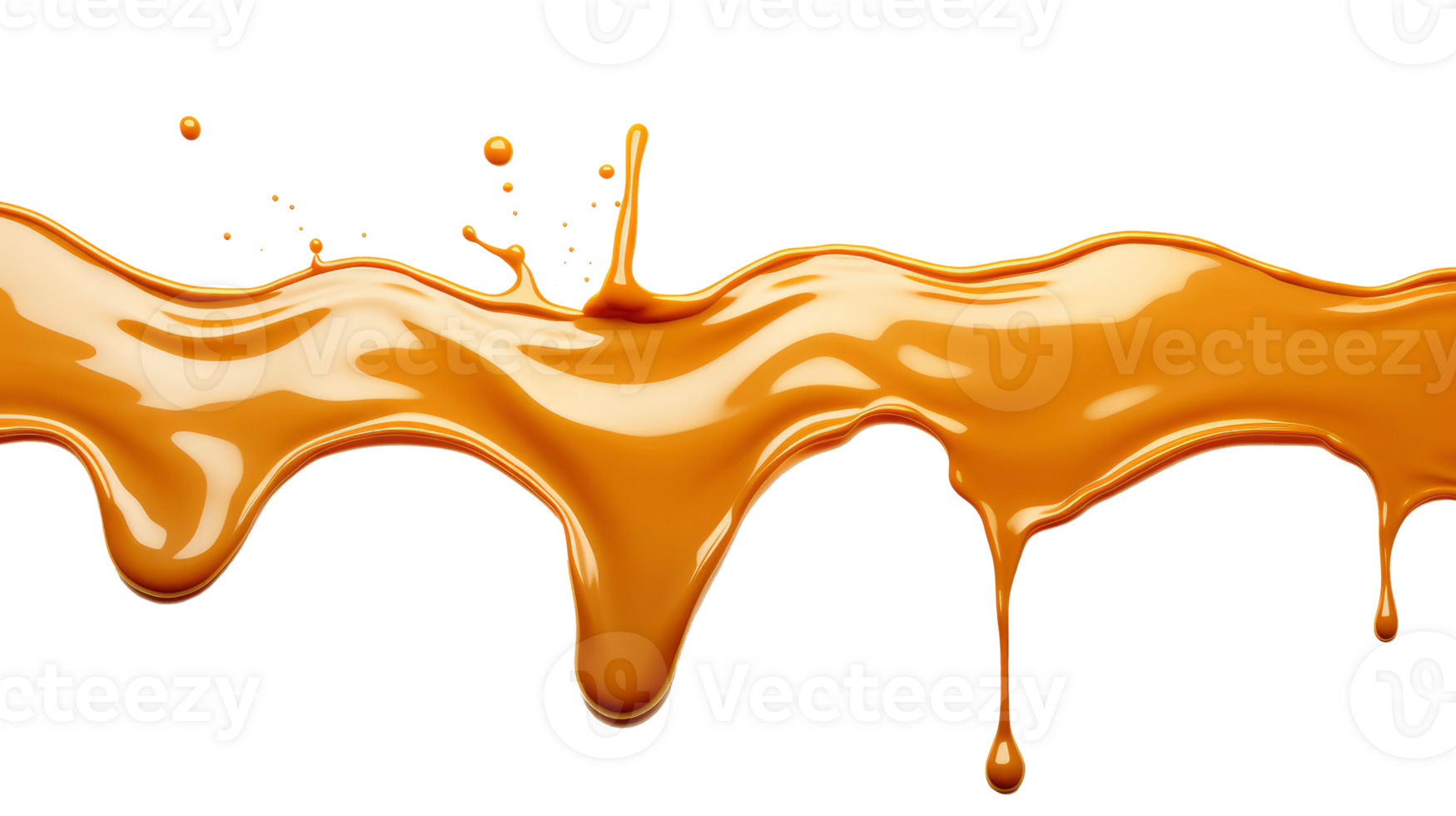AI generated Delicious caramel splashes isolated on white background, cut out png