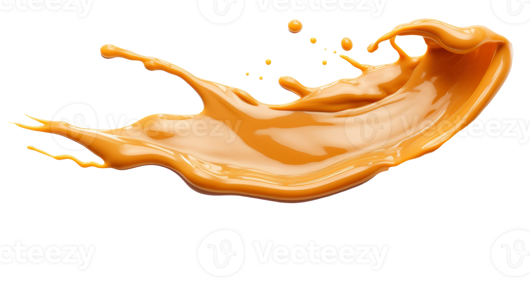 AI generated Delicious caramel splashes isolated on white background, cut out png